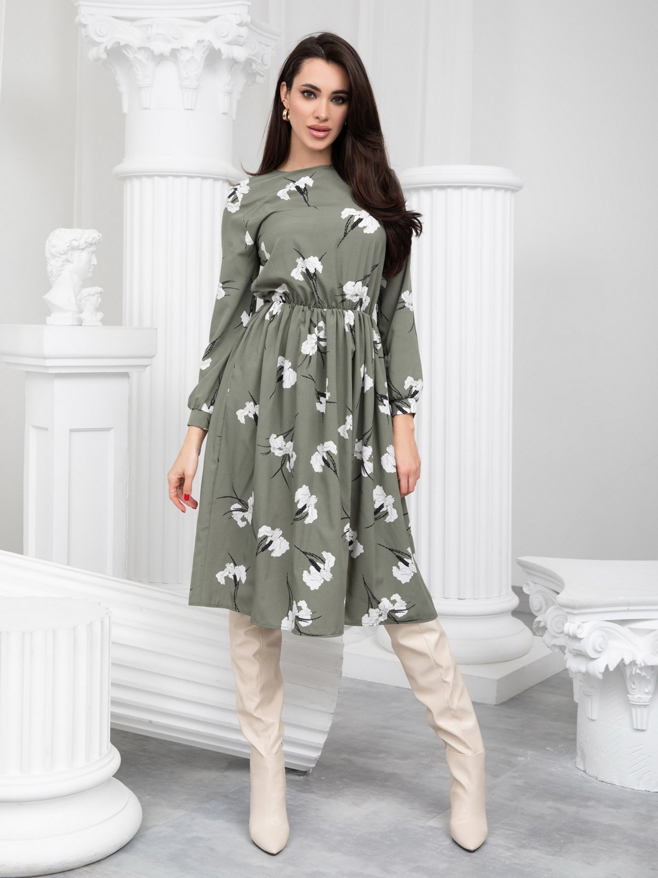 Платье миди ISSA Plus модель 13233_khaki Платье миди ISSA Plus модель 13233_khaki Фото