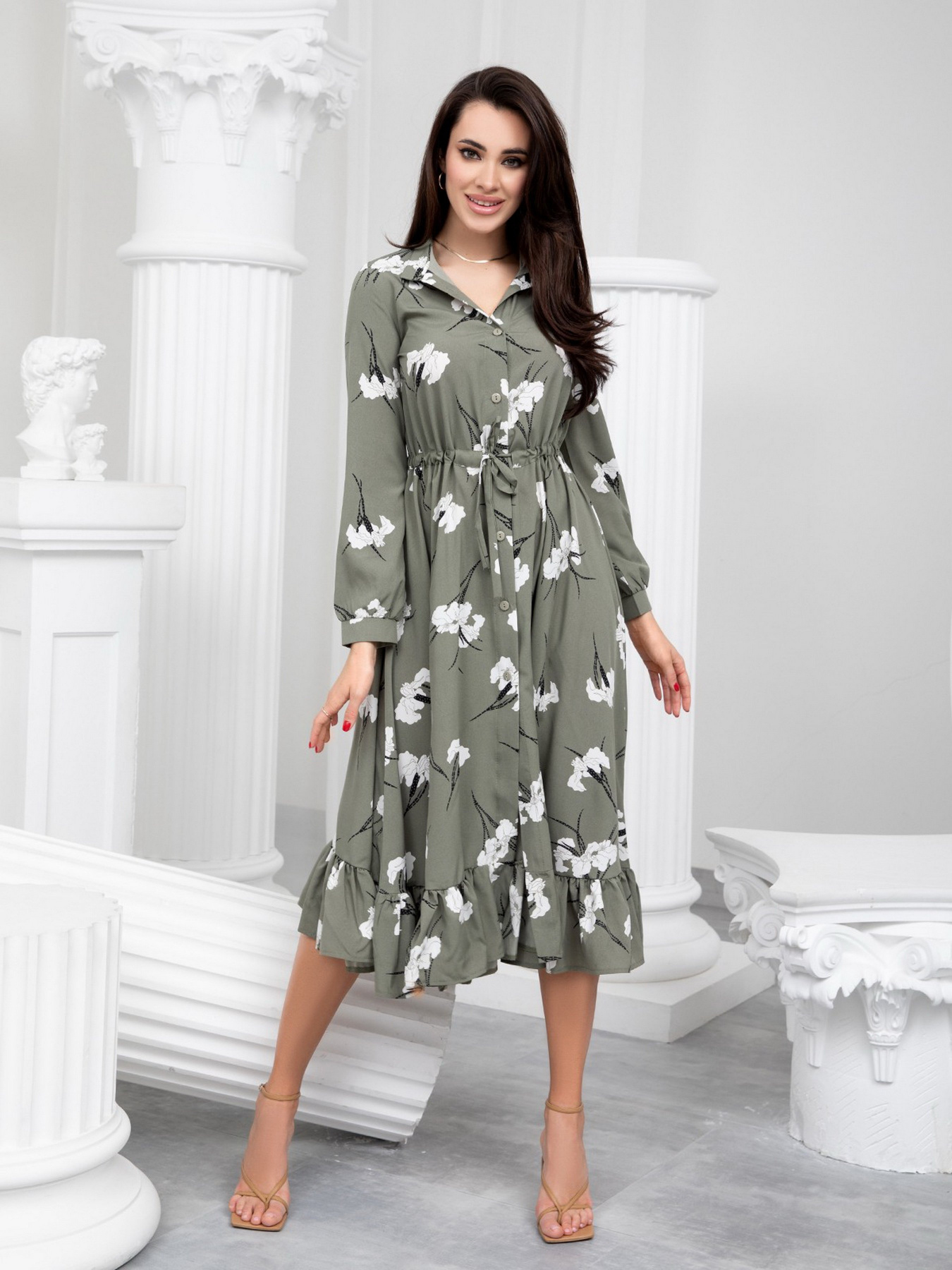 Платье миди ISSA Plus модель 13236_khaki Фото