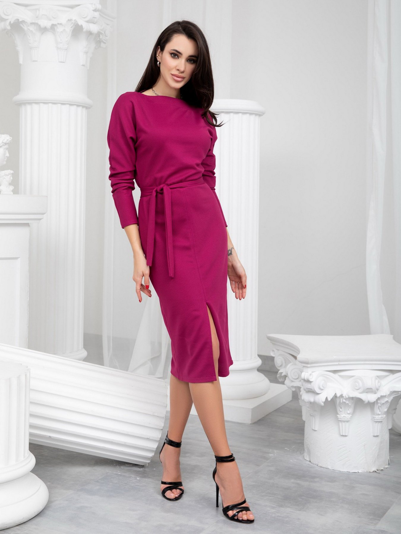 Платье миди ISSA Plus модель 13242_crimson Фото