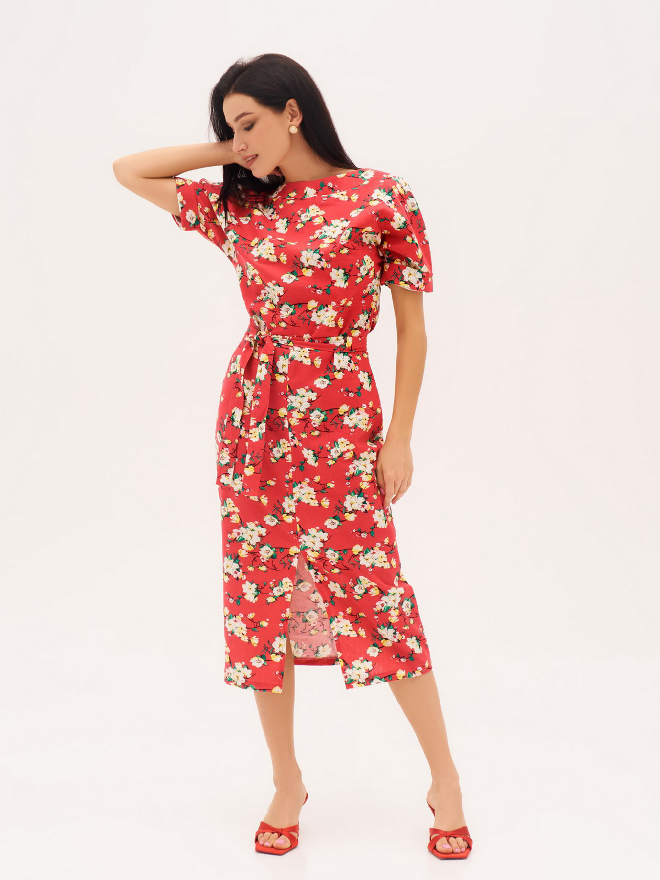 Платье миди ISSA Plus модель 11998_crimson Платье миди ISSA Plus модель 11998_crimson Фото