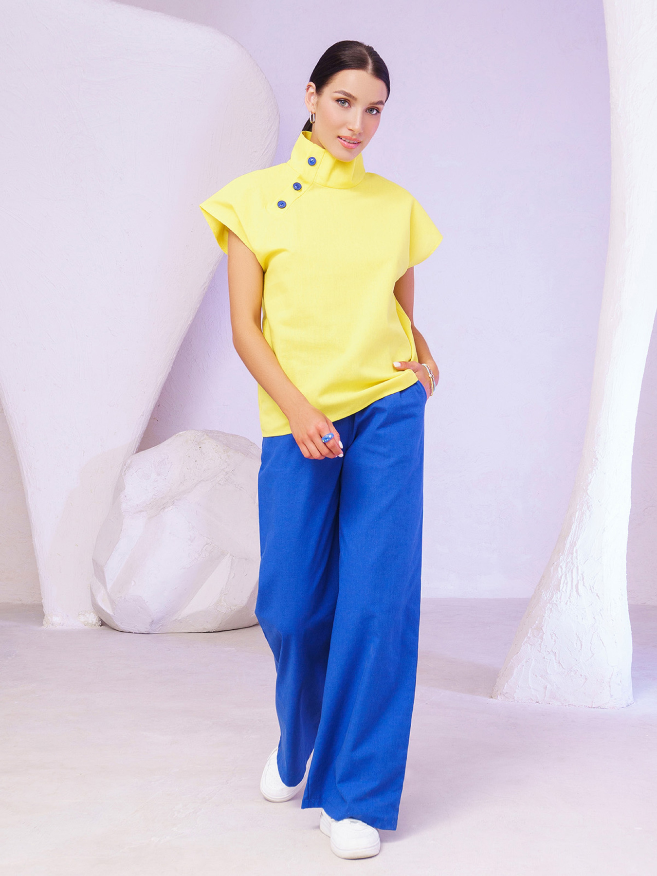 Повсякденний костюм ISSA Plus модель 13405_желтый_синий Фото