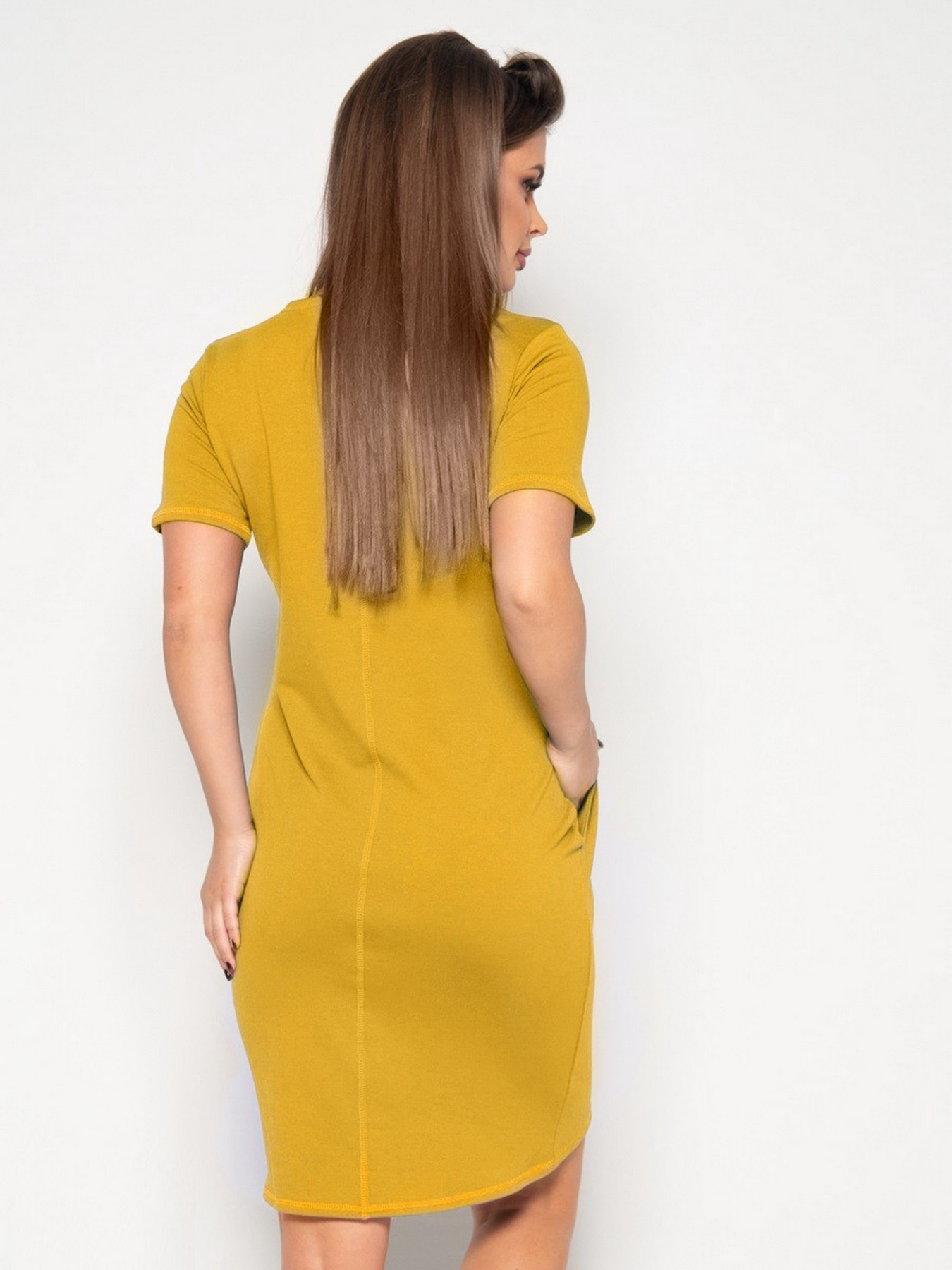 Сукня міні ISSA Plus модель 10364_mustard Фото
