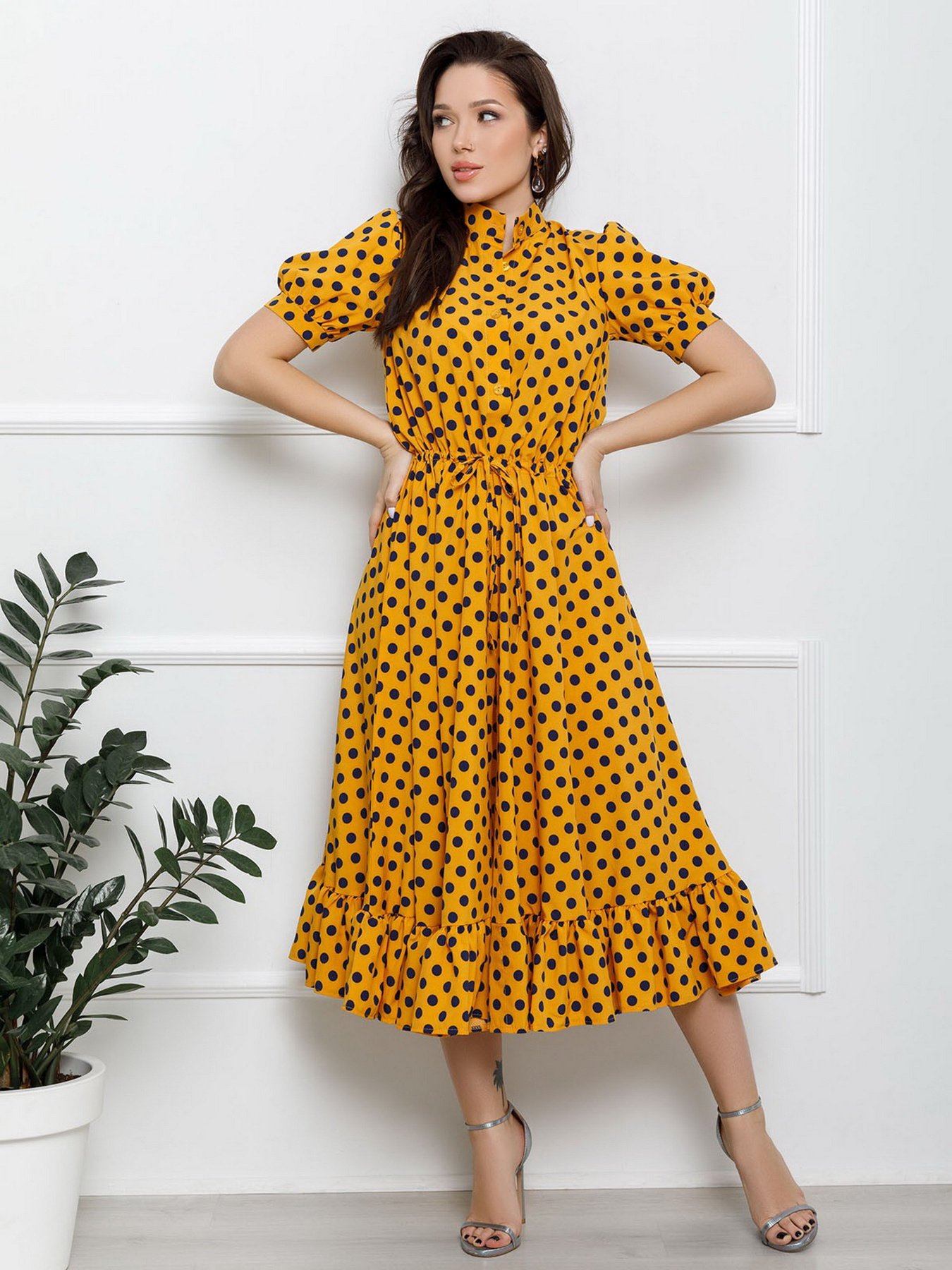 Сукня міді ISSA Plus модель 12616_mustard Фото
