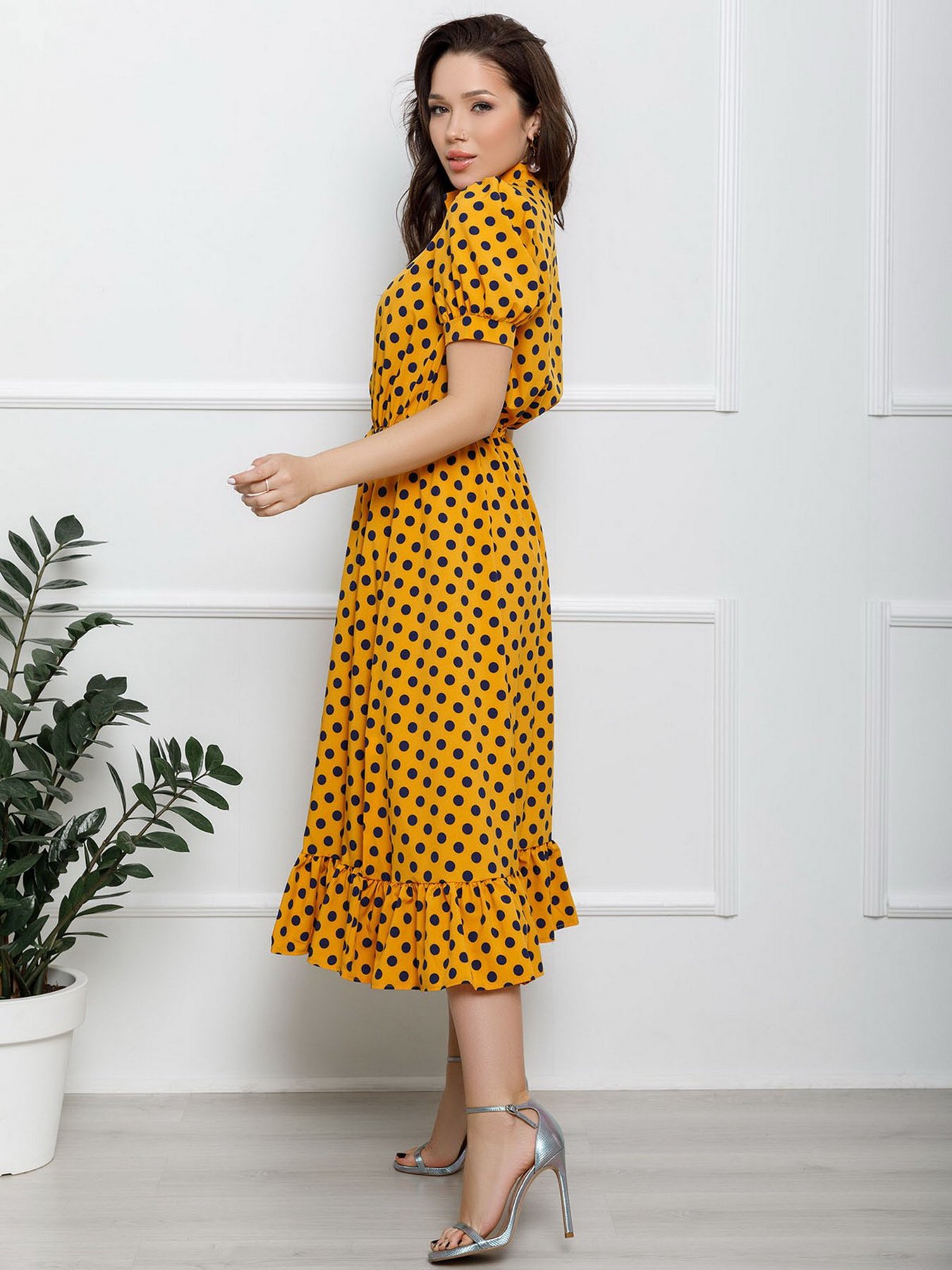 Платье миди ISSA Plus модель 12616_mustard Фото