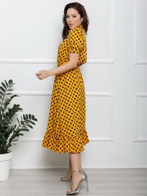 Платье миди ISSA Plus модель 12616_mustard Фото