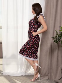 Платье миди ISSA Plus модель 12706_black Платье миди ISSA Plus модель 12706_black Фото