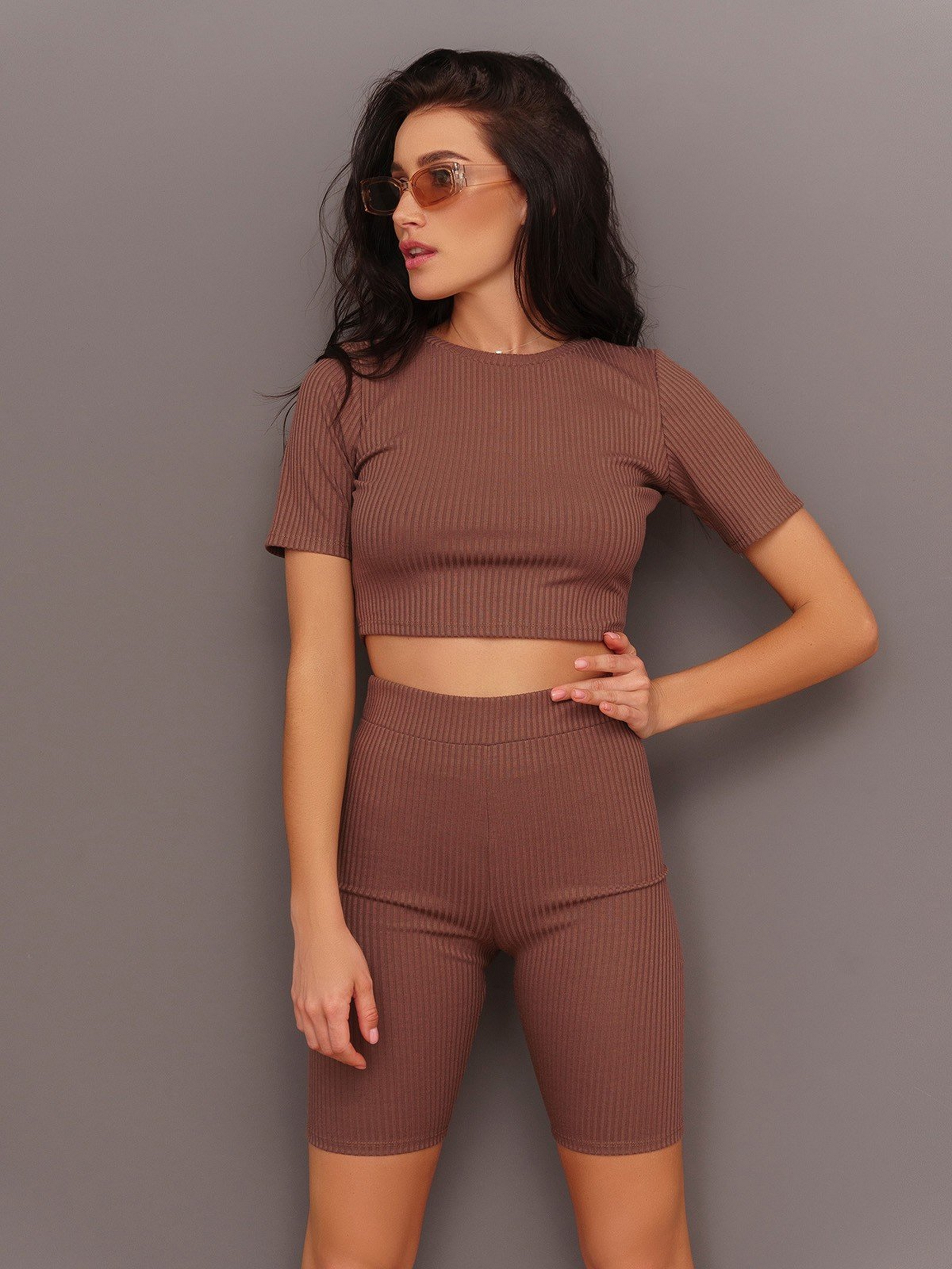 Жіночий Спортивний костюм ISSA Plus  (13280_brown) колір коричневий, матеріал поліестер ISSA Plus - купити в Україні