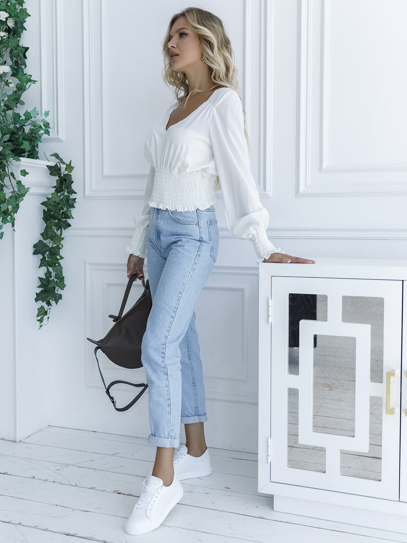 Блуза ISSA Plus модель SA-23_milky Блуза ISSA Plus модель SA-23_milky Фото