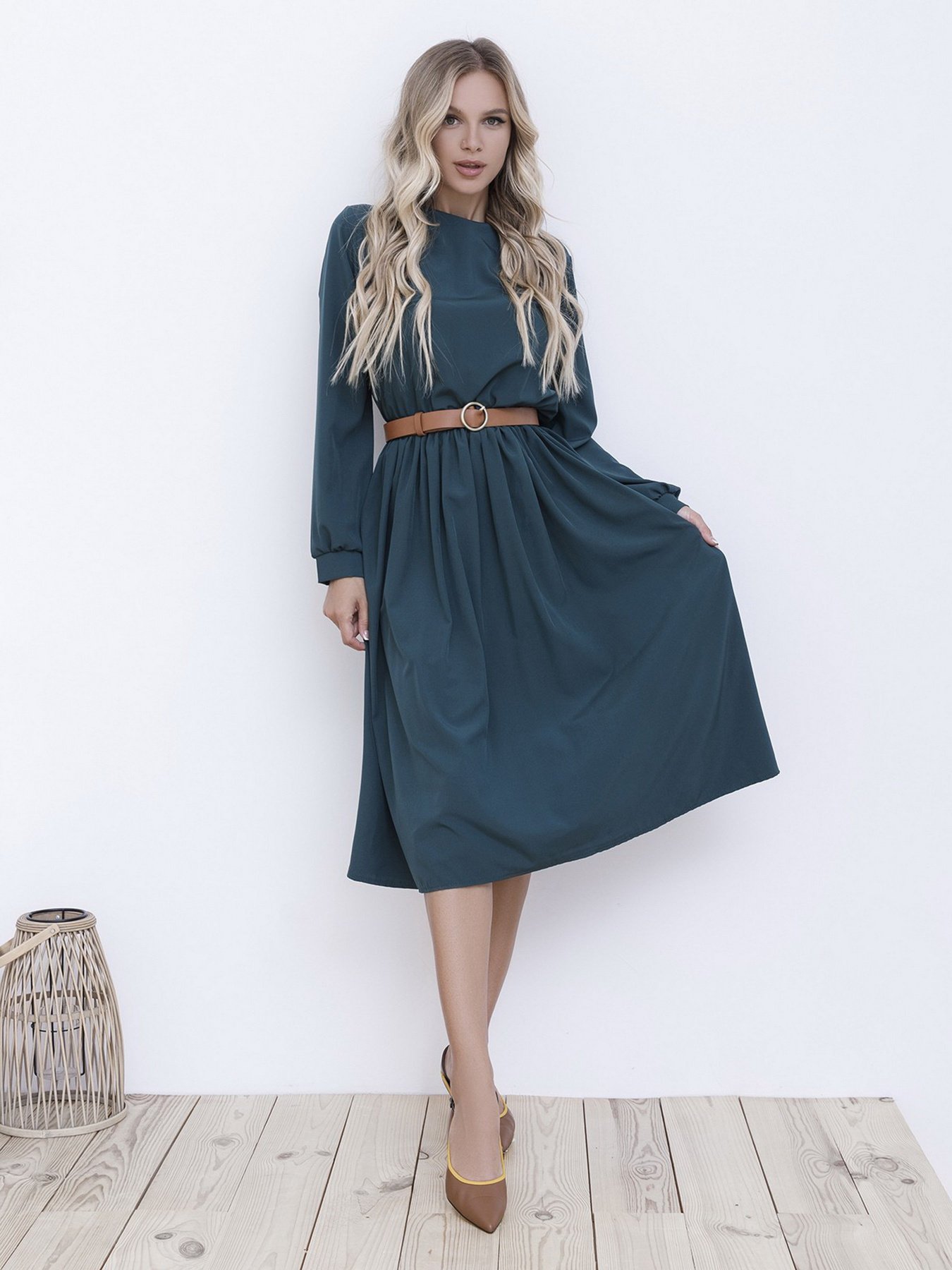 Платье миди ISSA Plus модель 12094_зеленый Платье миди ISSA Plus модель 12094_зеленый Фото