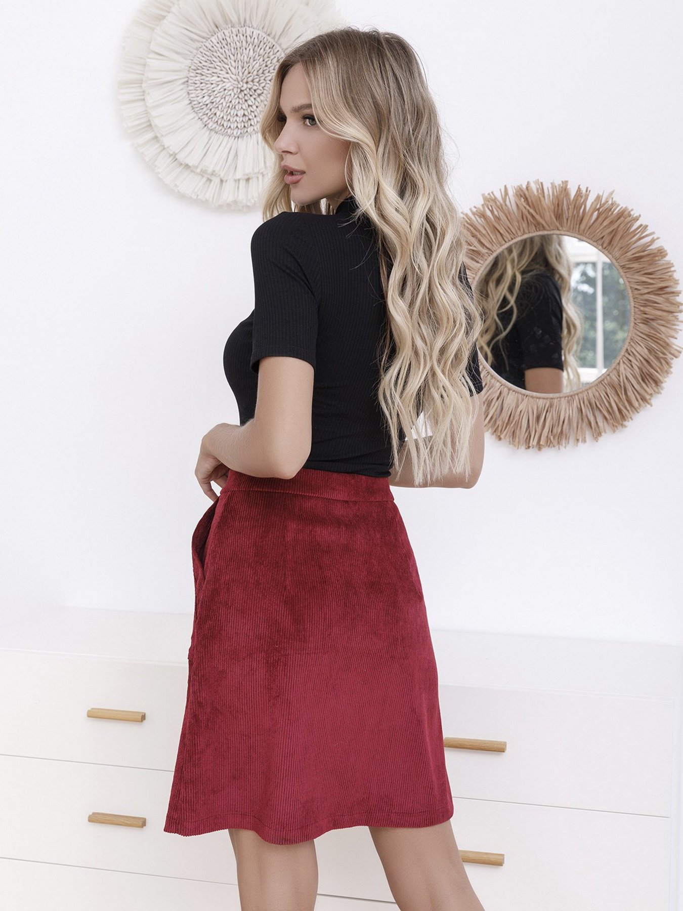 Юбка мини ISSA Plus модель SA-15_burgundy Фото