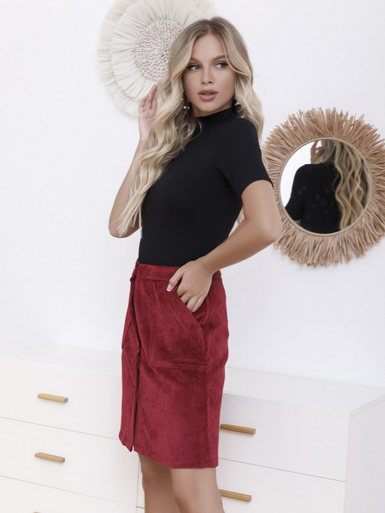 Спідниця міні ISSA Plus модель SA-15_burgundy Фото