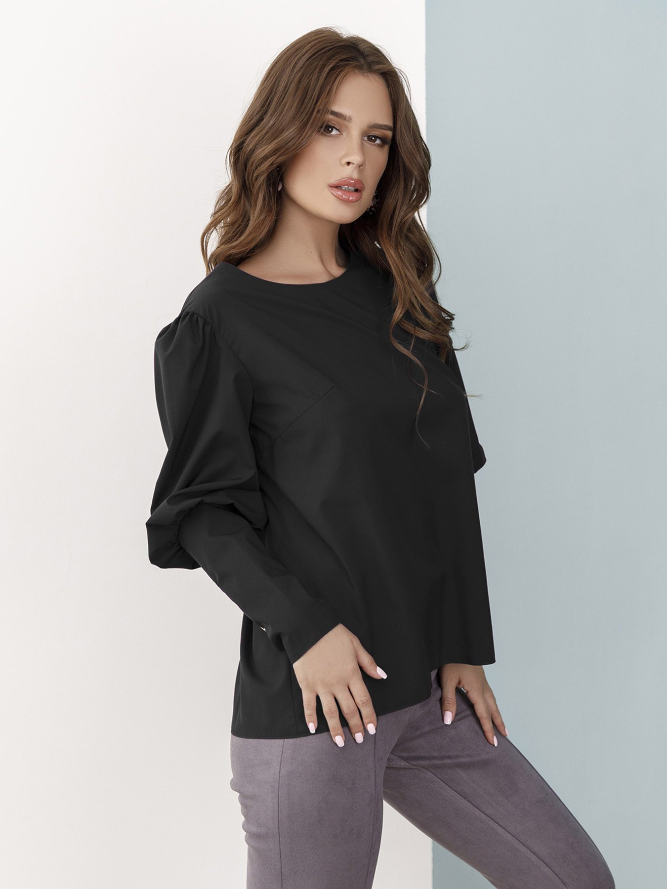 Блуза ISSA Plus модель SA-32_black Блуза ISSA Plus модель SA-32_black Фото