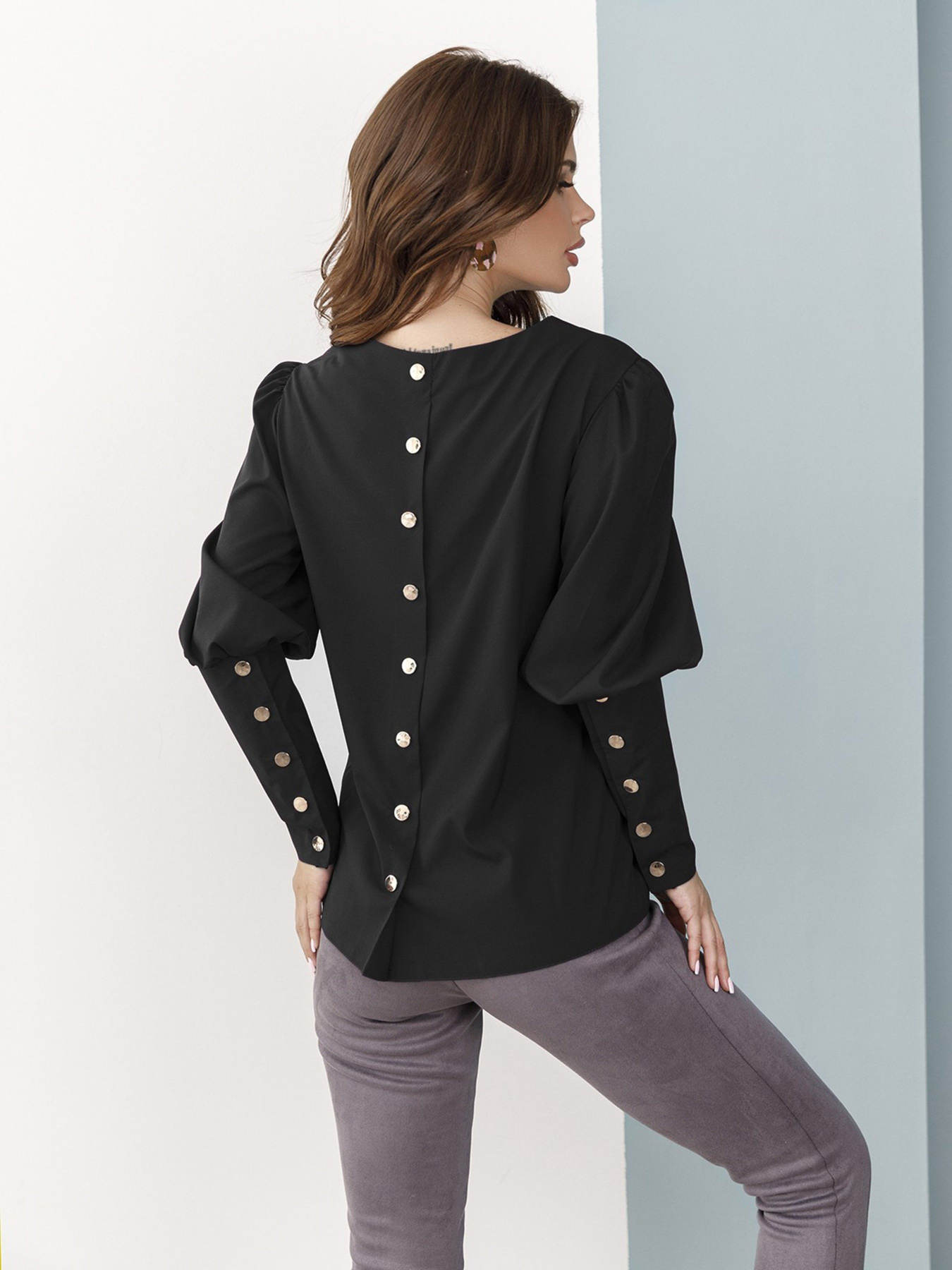 Блуза ISSA Plus модель SA-32_black Блуза ISSA Plus модель SA-32_black Фото