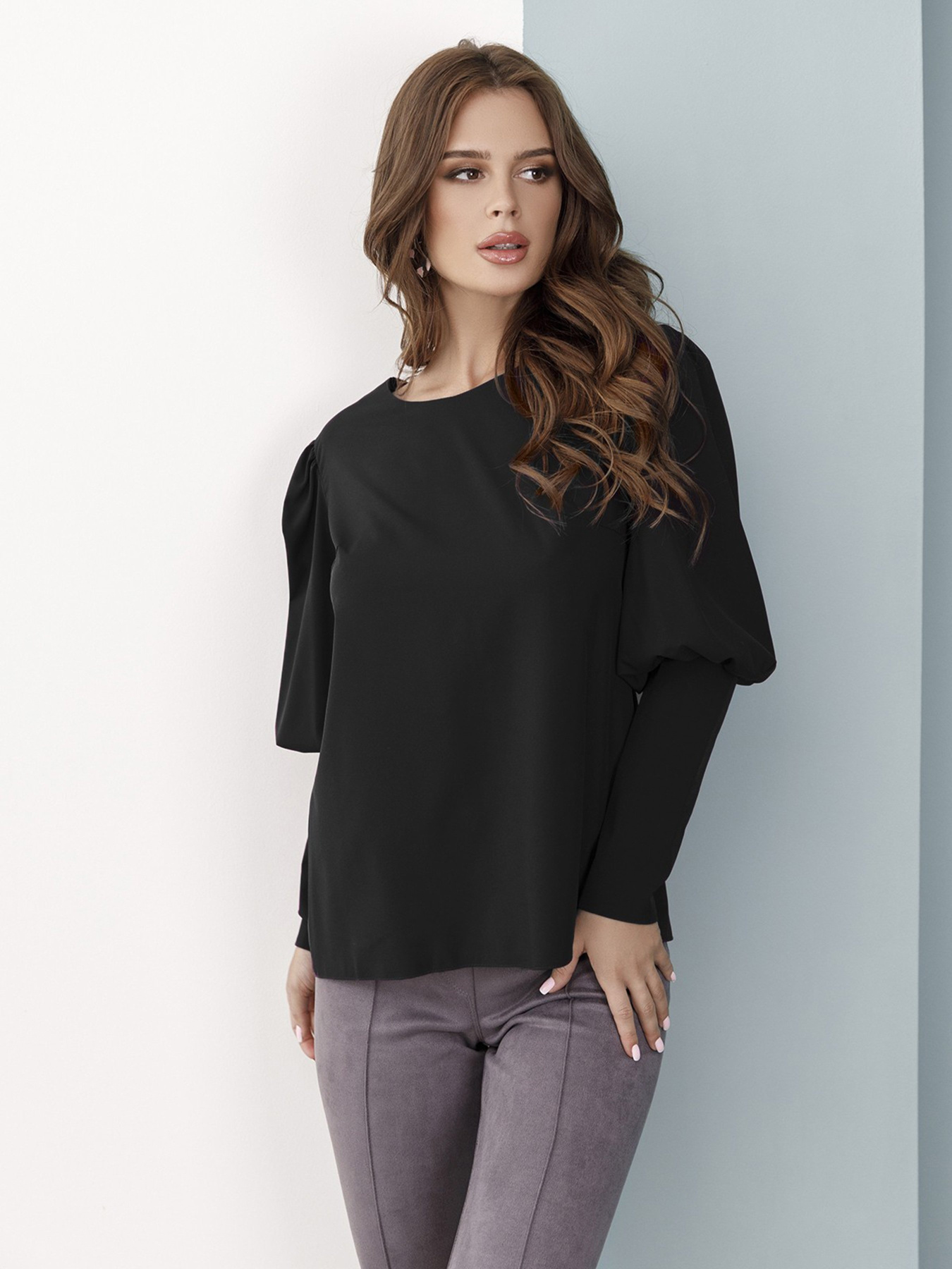 Блуза ISSA Plus модель SA-32_black Блуза ISSA Plus модель SA-32_black Фото