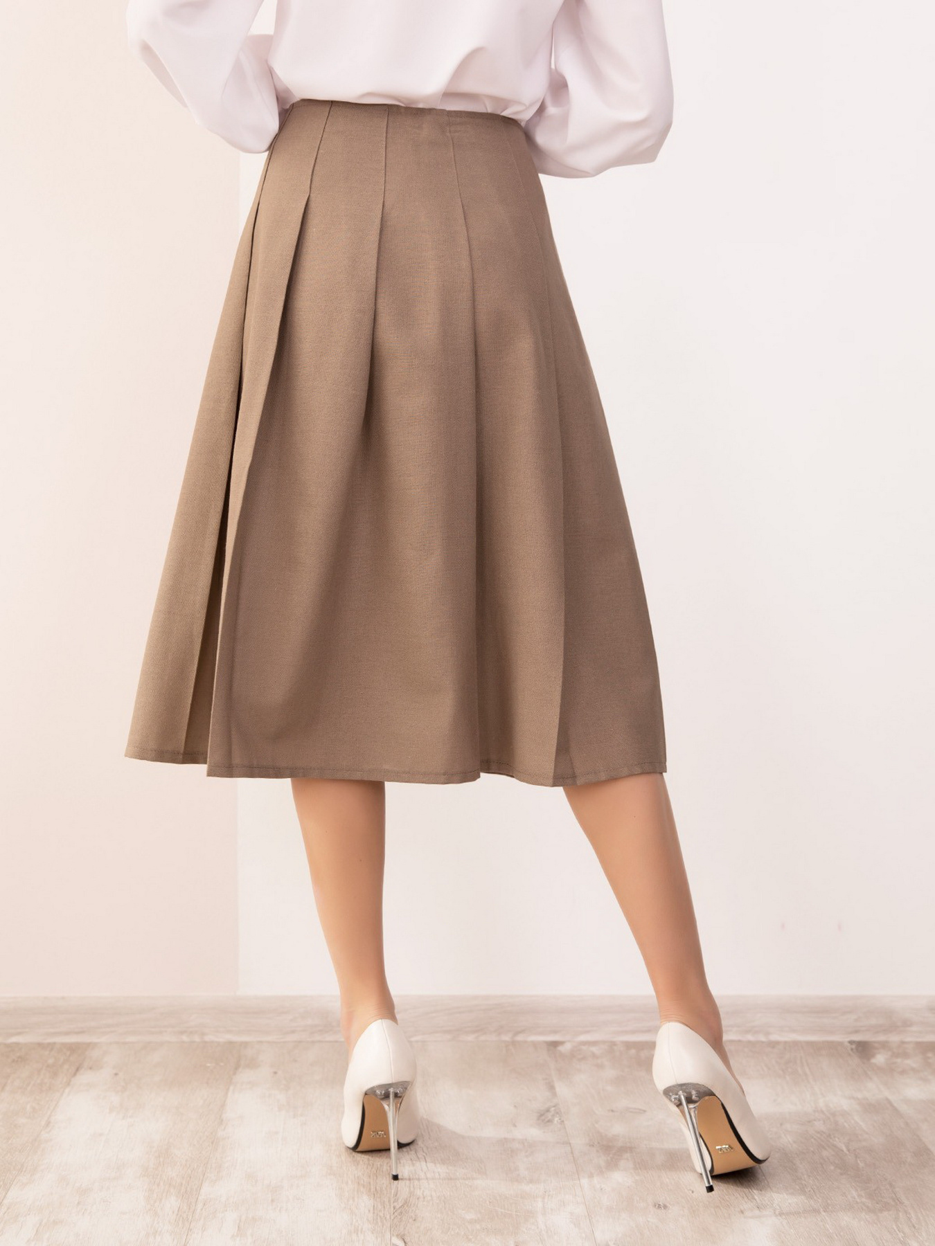 Юбка миди ISSA Plus модель SA-188_beige Юбка миди ISSA Plus модель SA-188_beige Фото