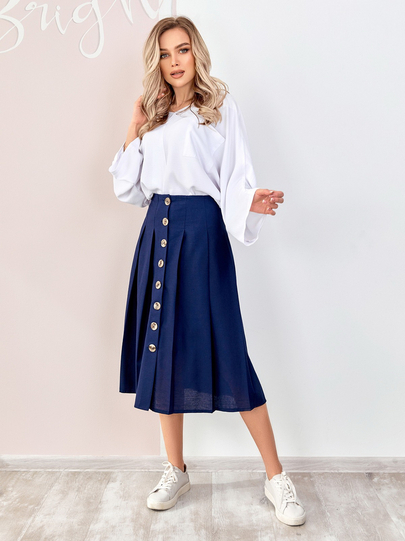 Юбка миди ISSA Plus модель SA-188_blue Юбка миди ISSA Plus модель SA-188_blue Фото