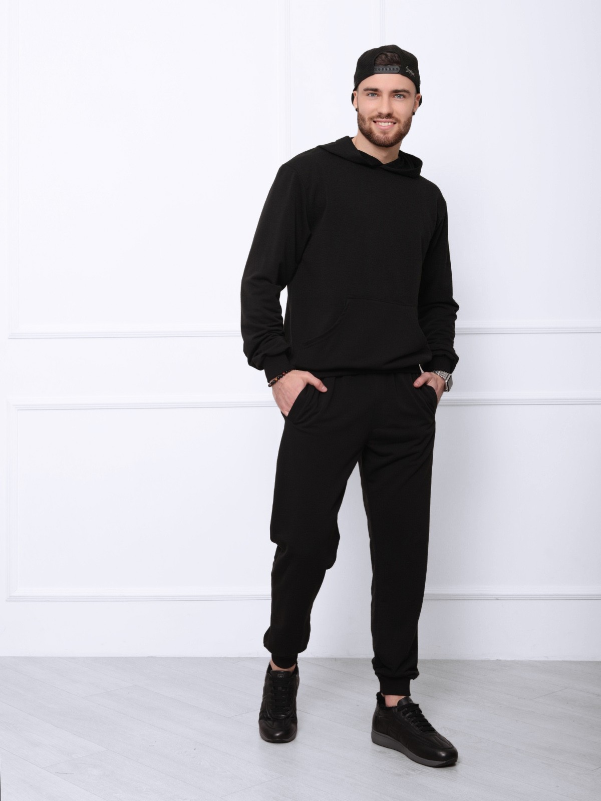 Бавовняний Чоловічий Спортивний костюм ISSA Plus  (GN-411_black) колір чорний