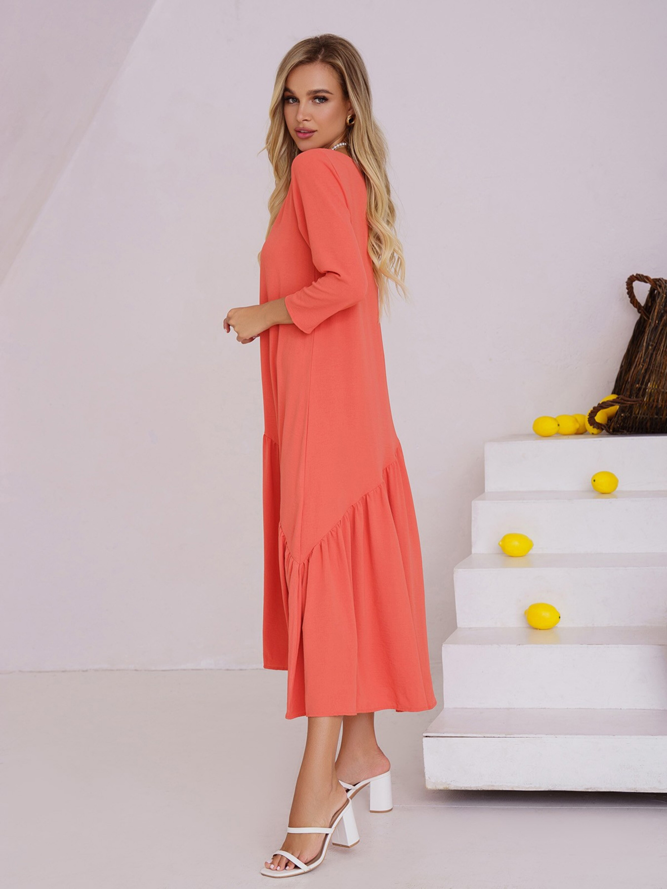 Сукня міді ISSA Plus модель 13487_coral Фото