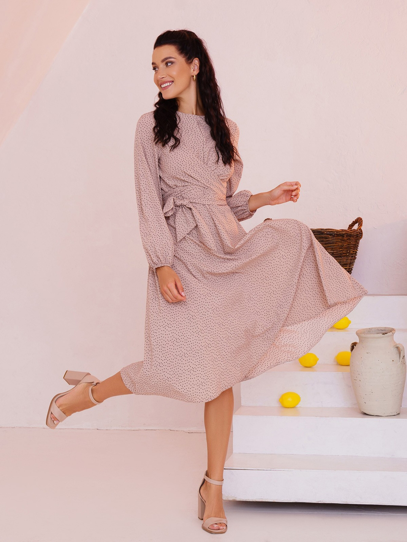 Платье миди ISSA Plus модель SA-397_beige Фото