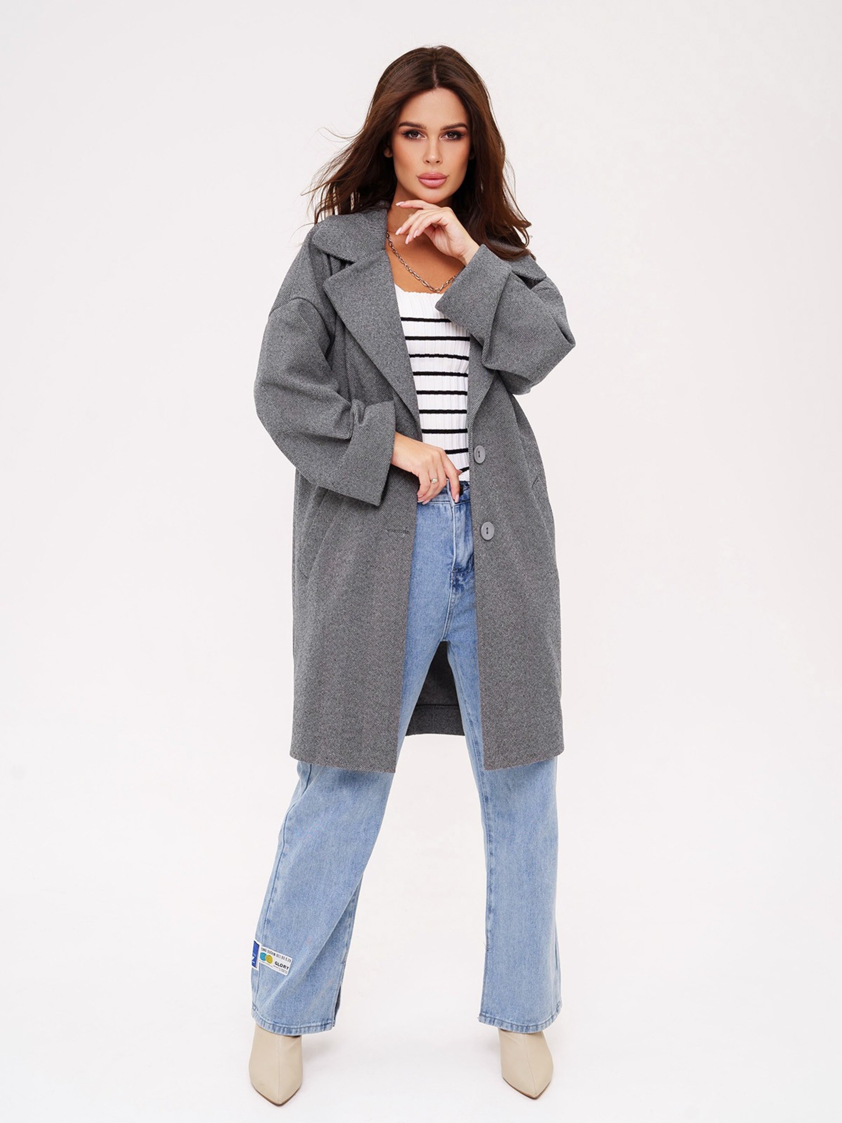 Жіноче Пальто ISSA Plus  (13538_grey) колір сірий, матеріал кашемір