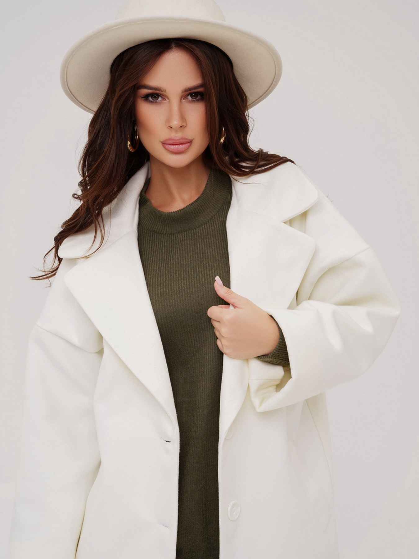 Пальто ISSA Plus модель 13539_молочный Фото