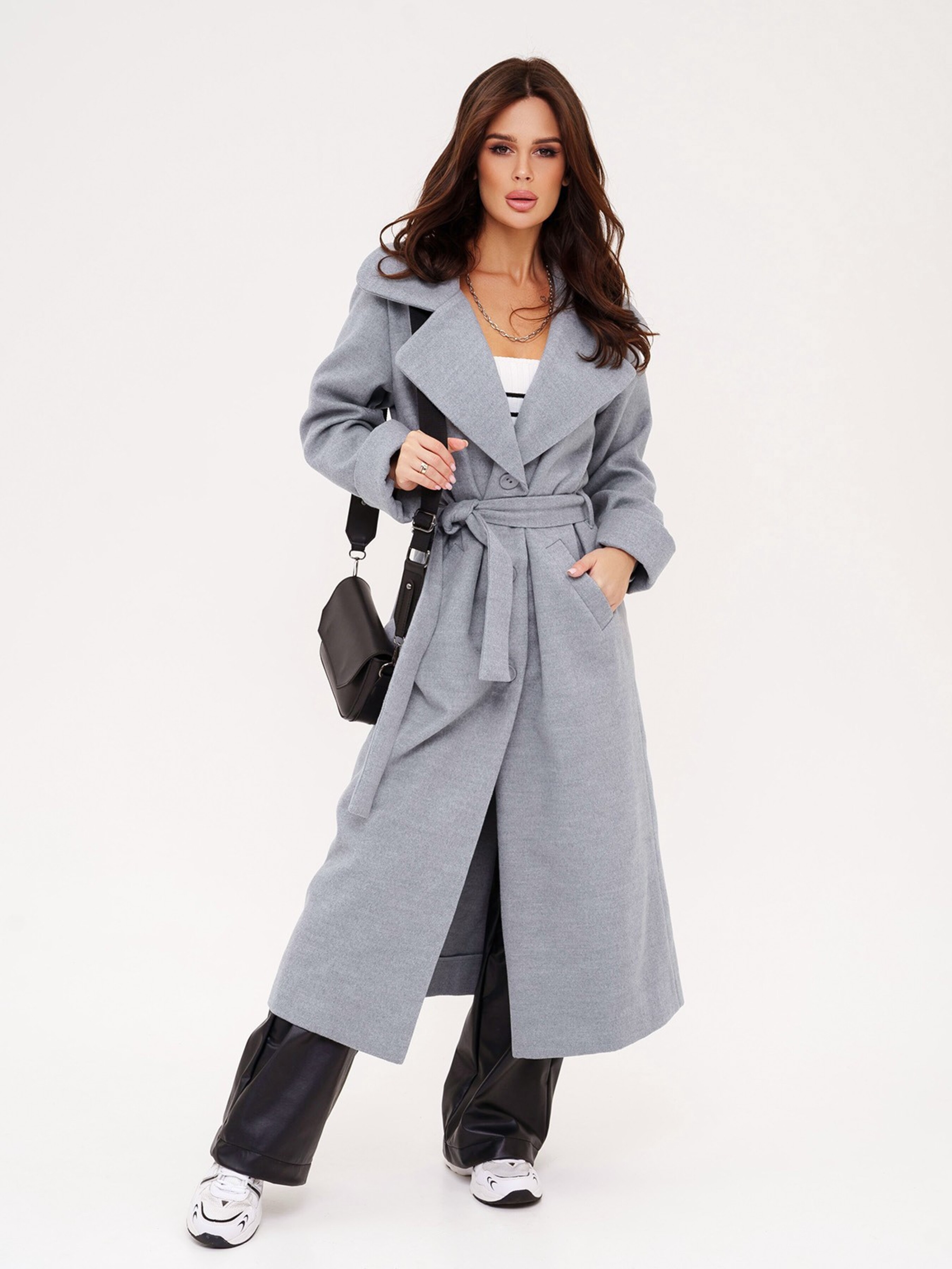 Жіноче Пальто ISSA Plus  (13540_grey) колір сірий, матеріал кашемір