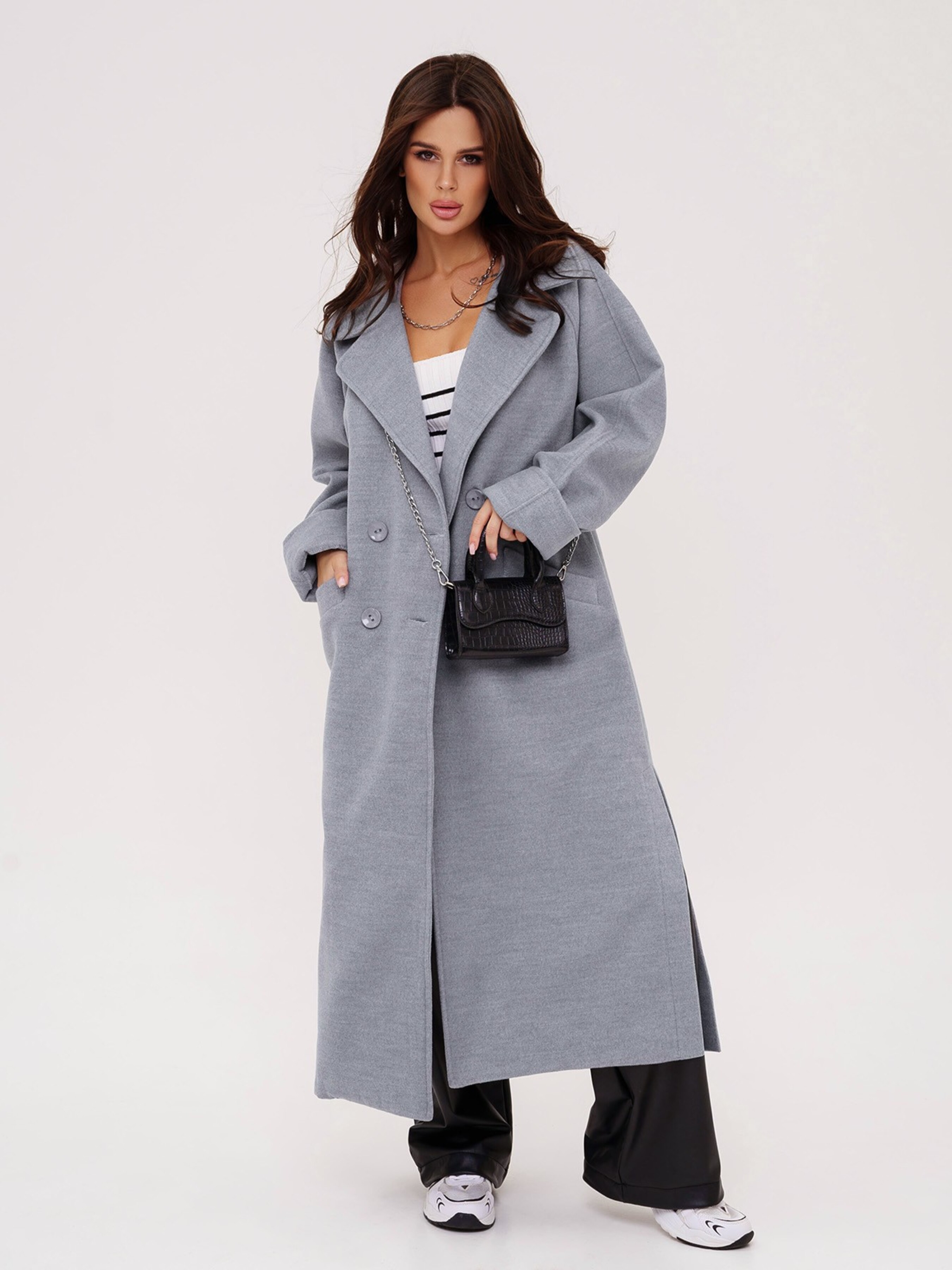 Жіноче Пальто ISSA Plus  (13549_grey) колір сірий, матеріал кашемір
