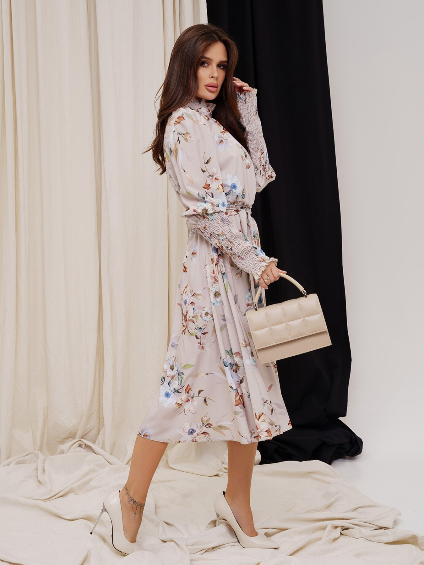 Платье миди ISSA Plus модель SA-297_beige Фото