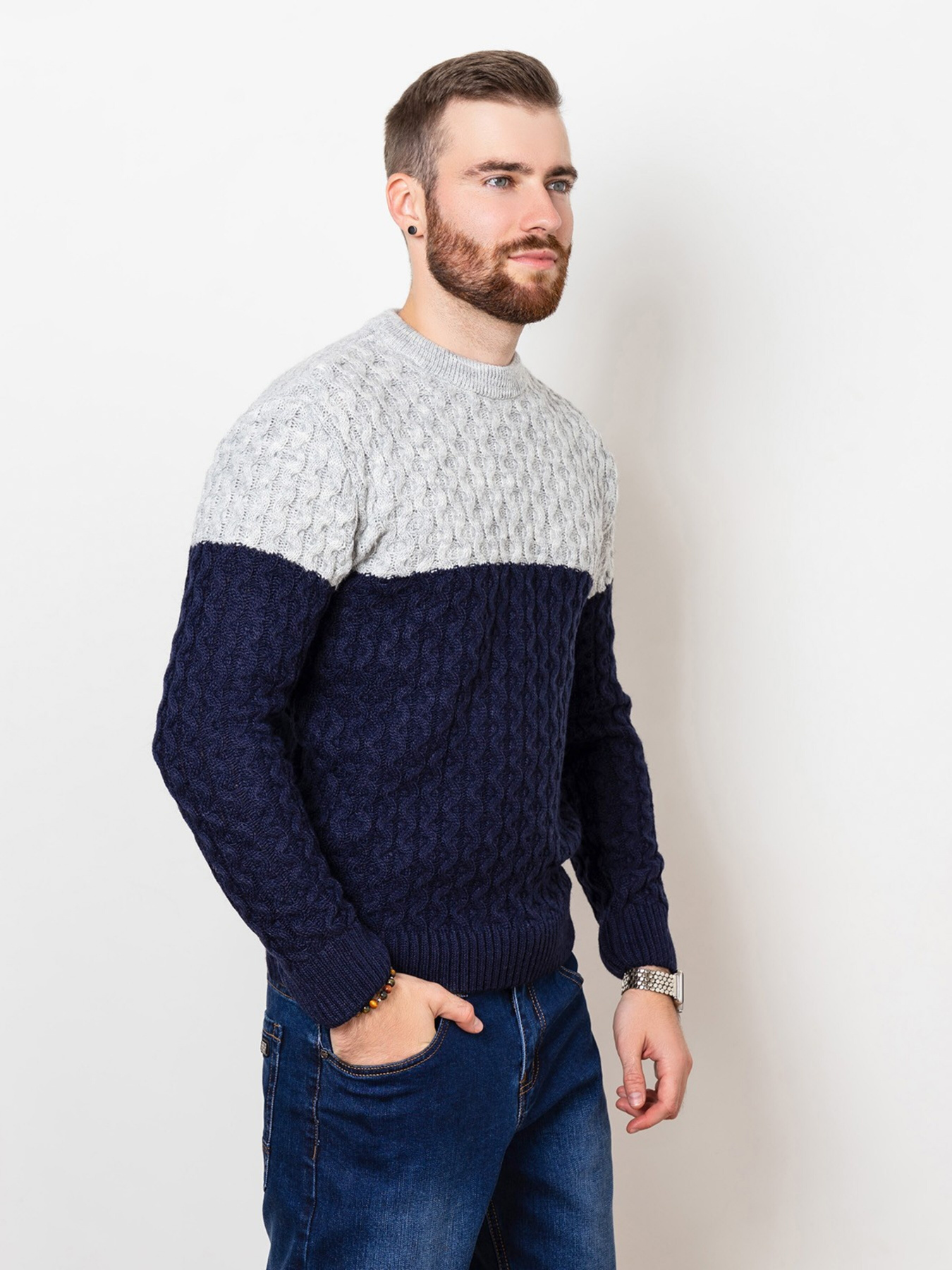 Свитер ISSA Plus модель GN4-74_greyblue Фото