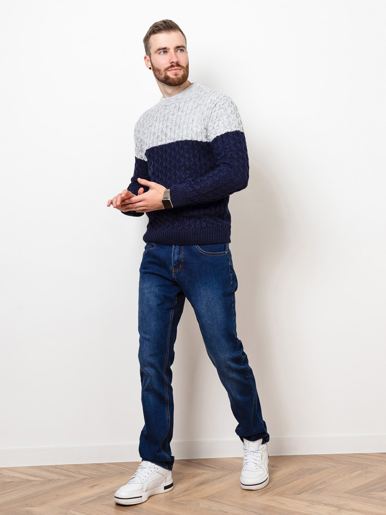 Свитер ISSA Plus модель GN4-74_greyblue Свитер ISSA Plus модель GN4-74_greyblue Фото