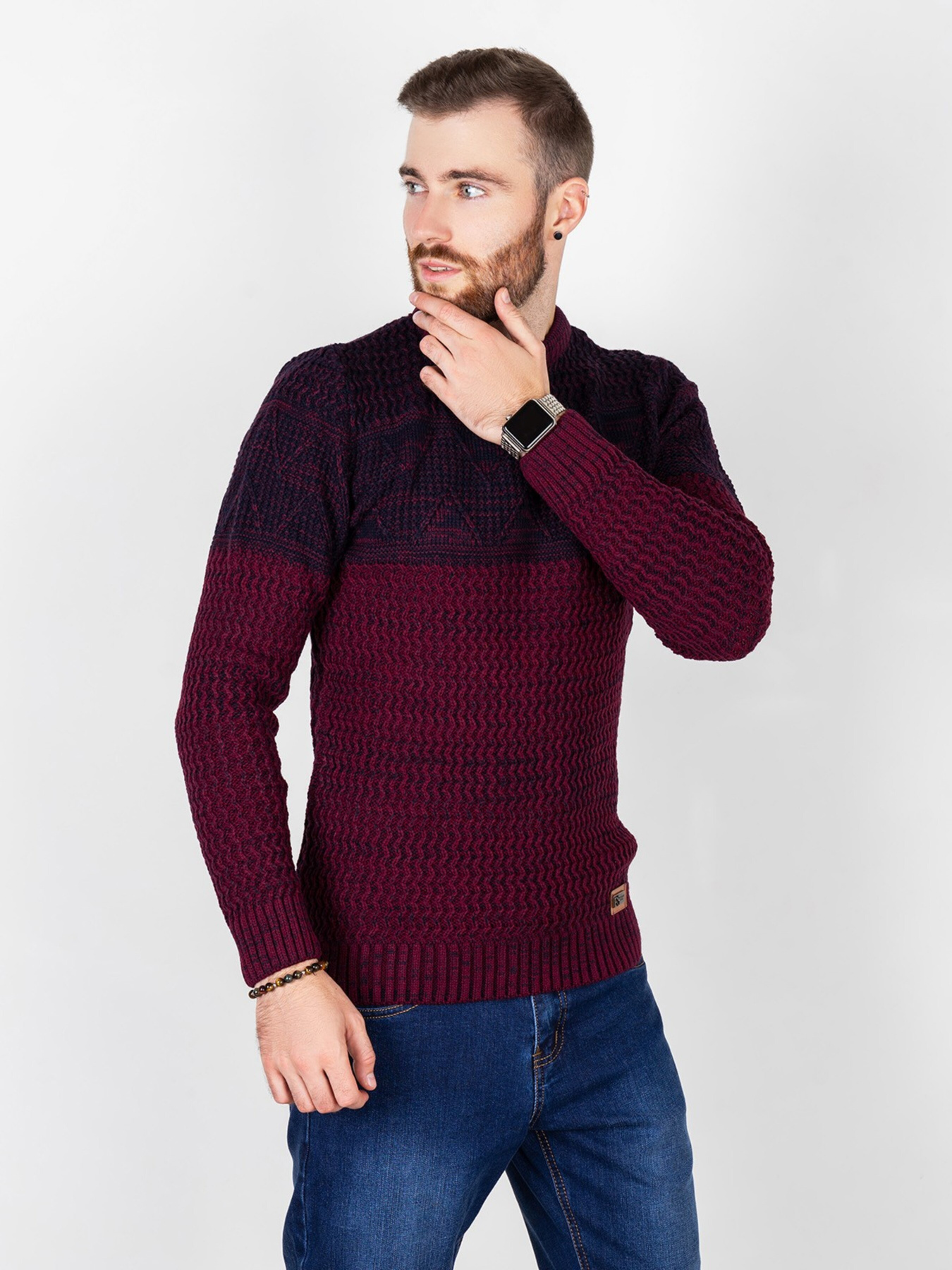 Свитер ISSA Plus модель GN4-54_burgundy. Фото