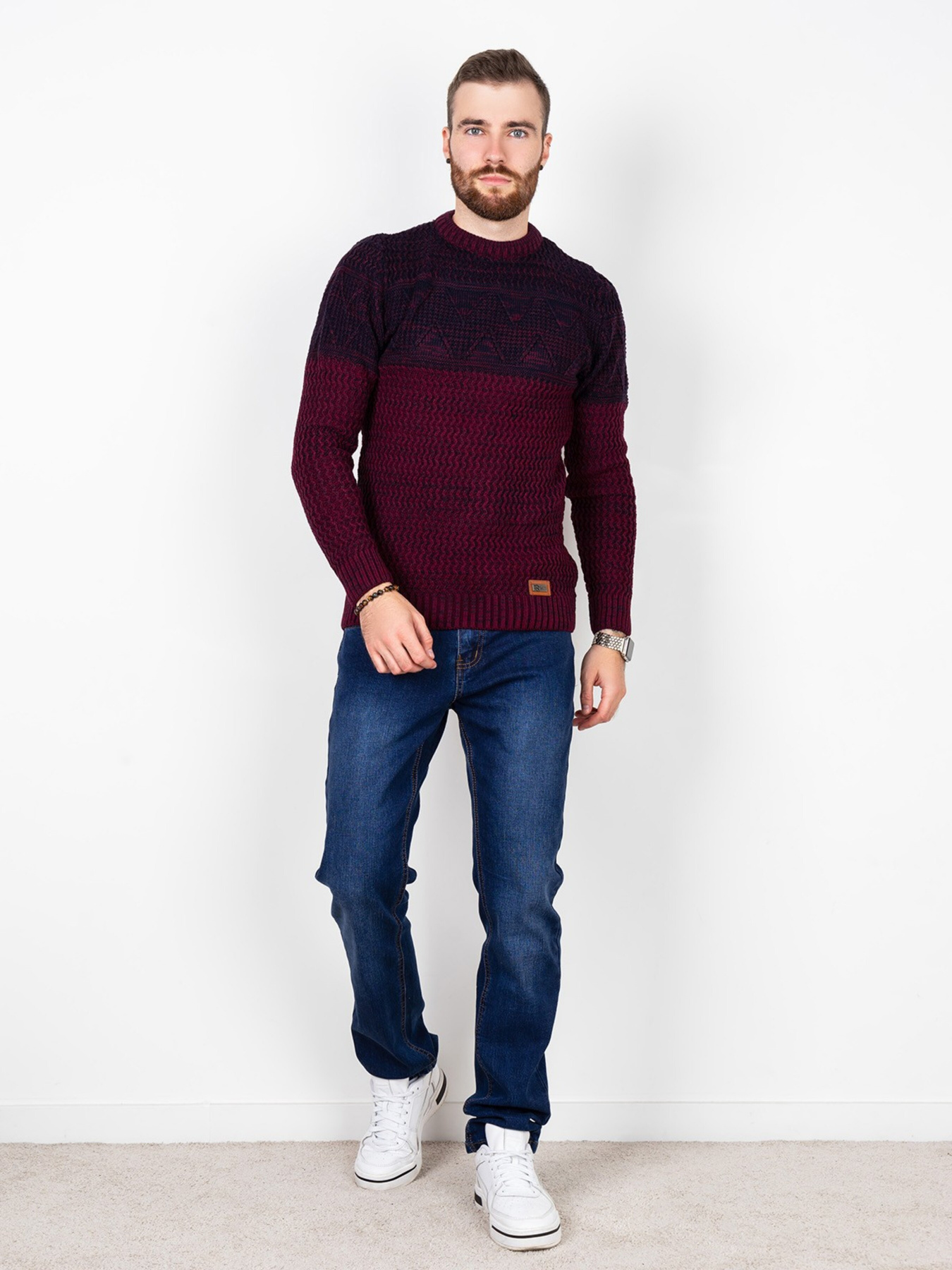 Свитер ISSA Plus модель GN4-54_burgundy. Фото