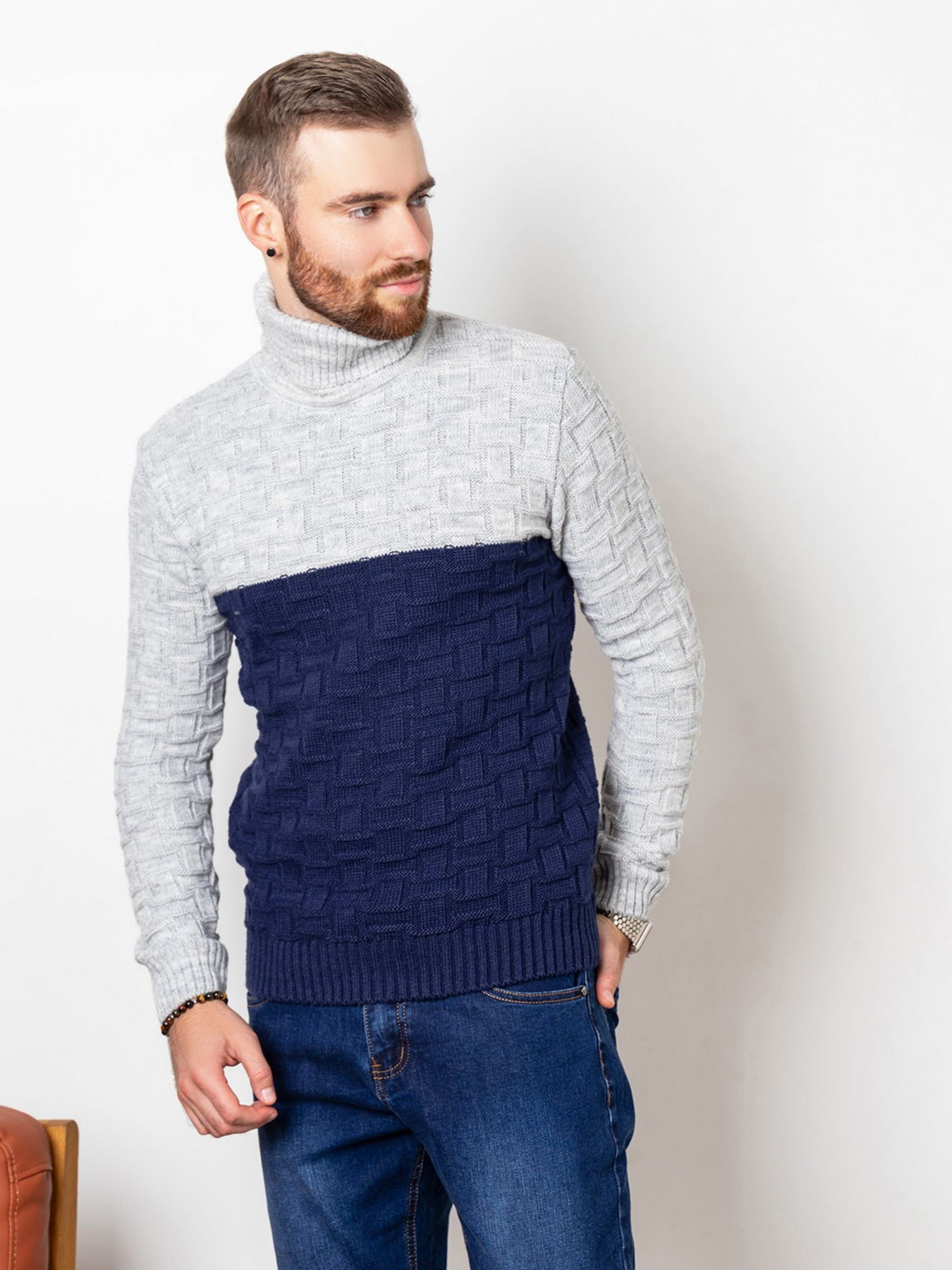 Свитер ISSA Plus модель GN4-73_greyblue. Фото