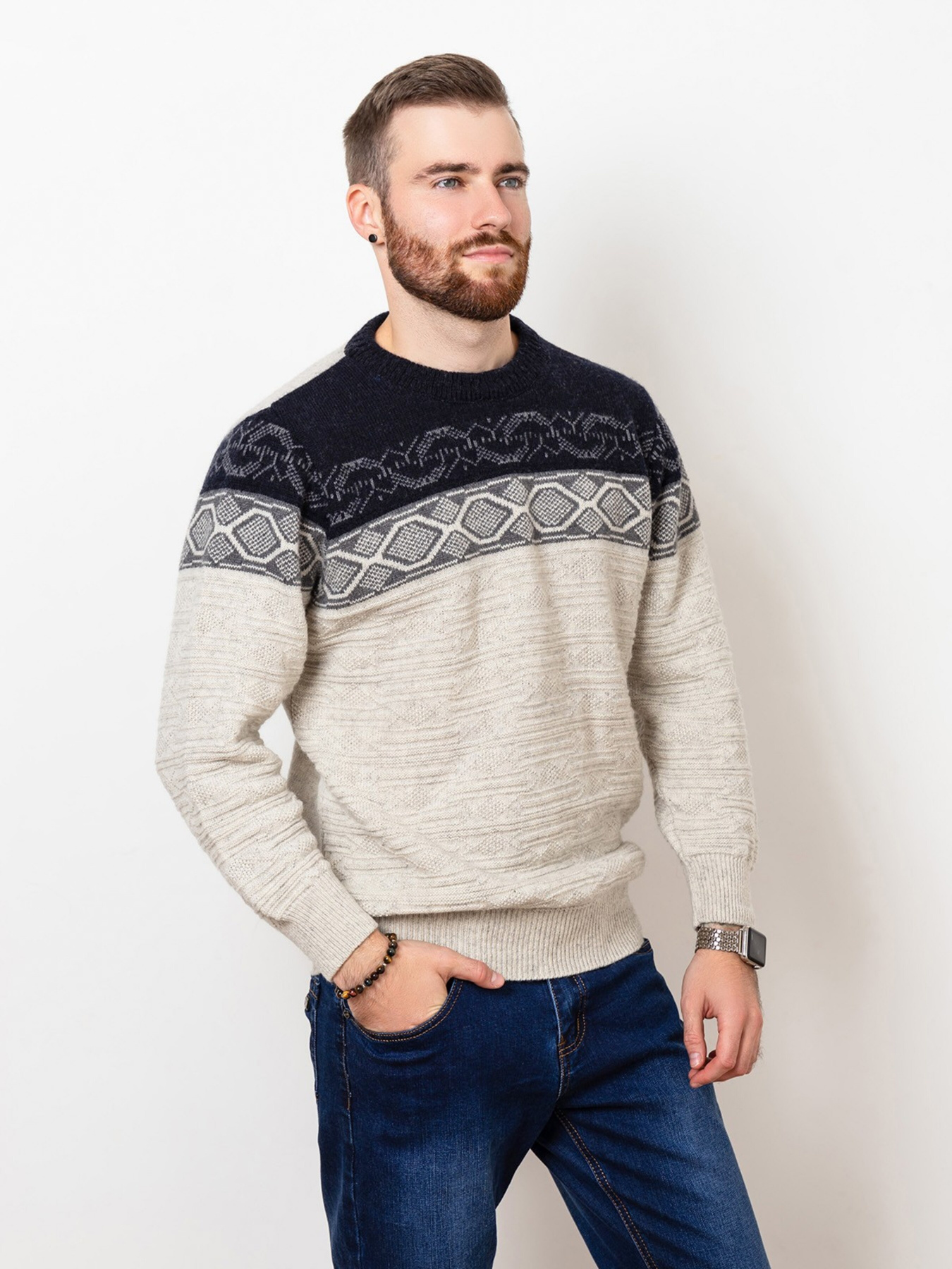 Джемпер ISSA Plus модель GN4-81_greyblue. Фото