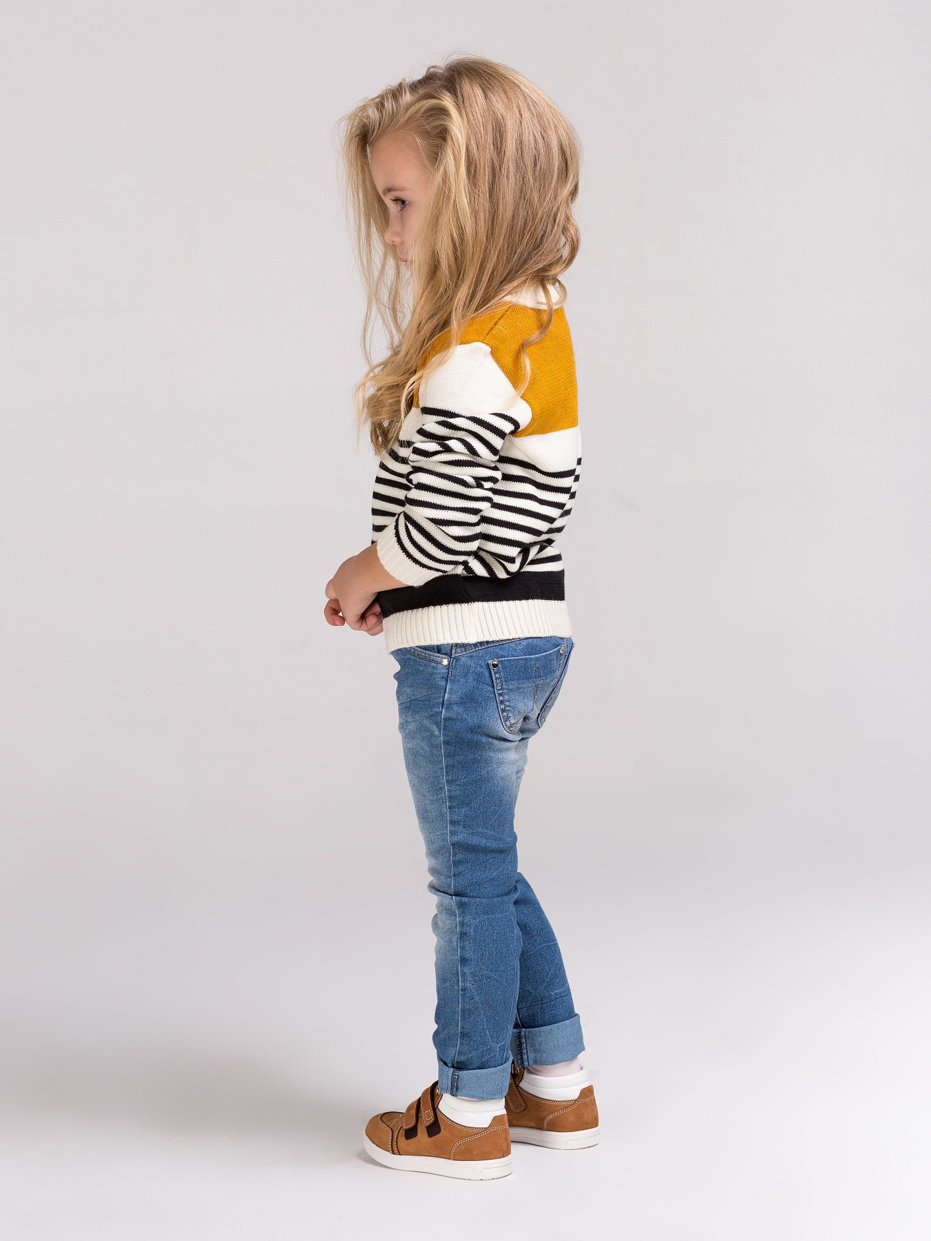 Джемпер плетеный полосатый желто-черный модель 72-17-001 Фото