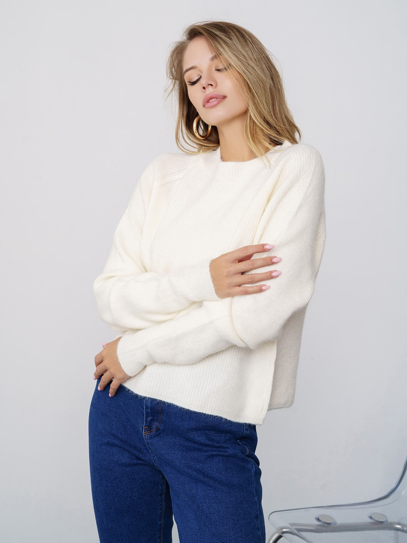 Свитер ISSA Plus модель WN20-326_milky Фото