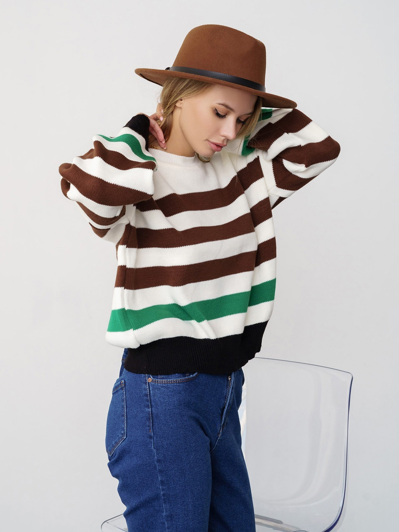 Свитер ISSA Plus модель WN20-340_whitebrown Фото