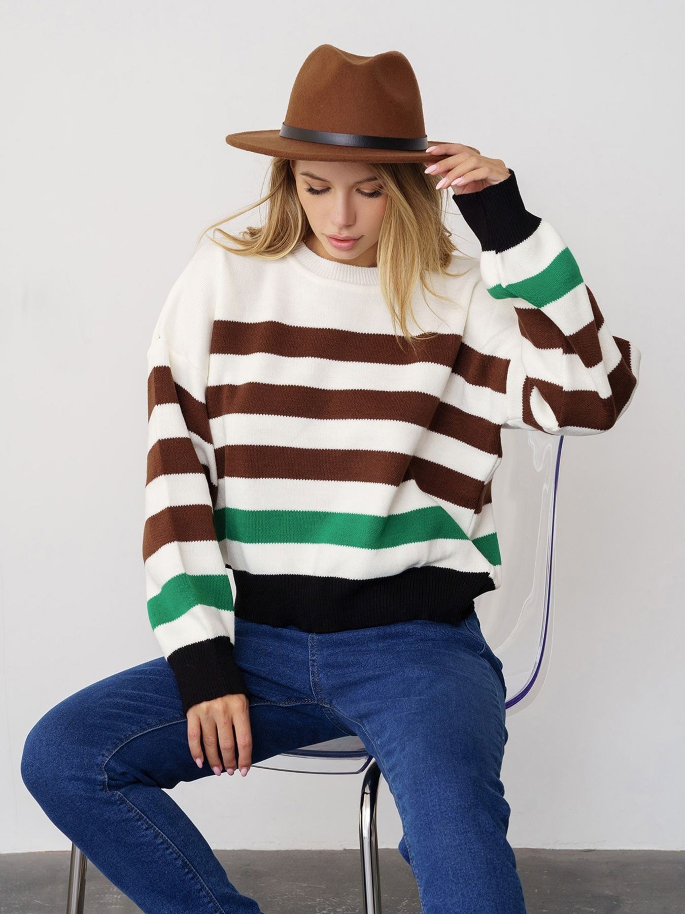 Свитер ISSA Plus модель WN20-340_whitebrown Фото