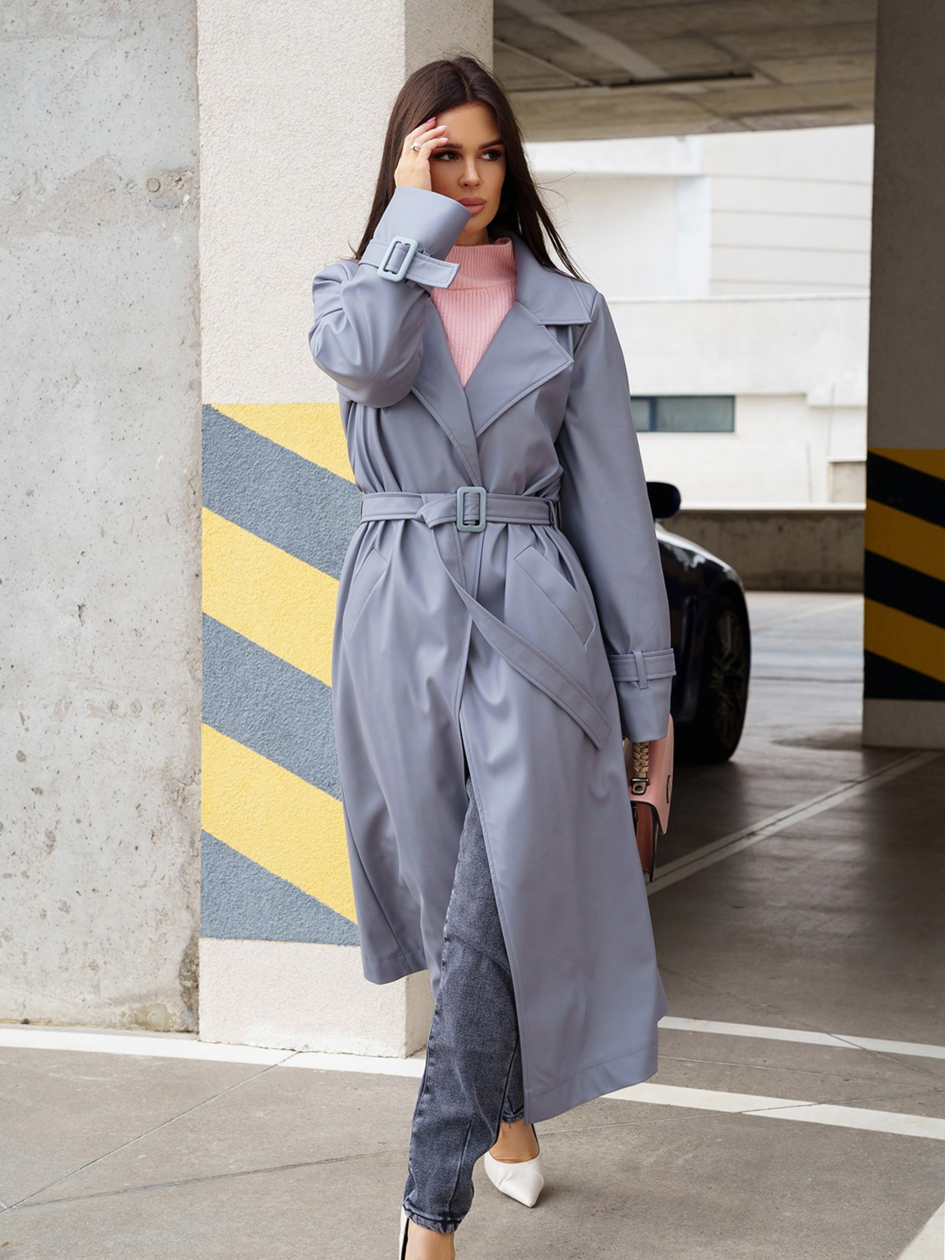 Плащ ISSA Plus модель 13584_grey Фото