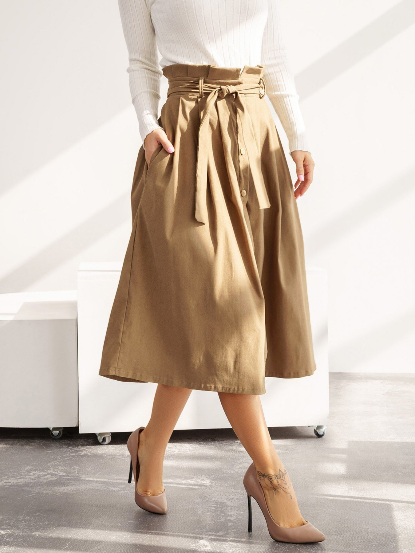 Юбка миди ISSA Plus модель 13583_beige Фото