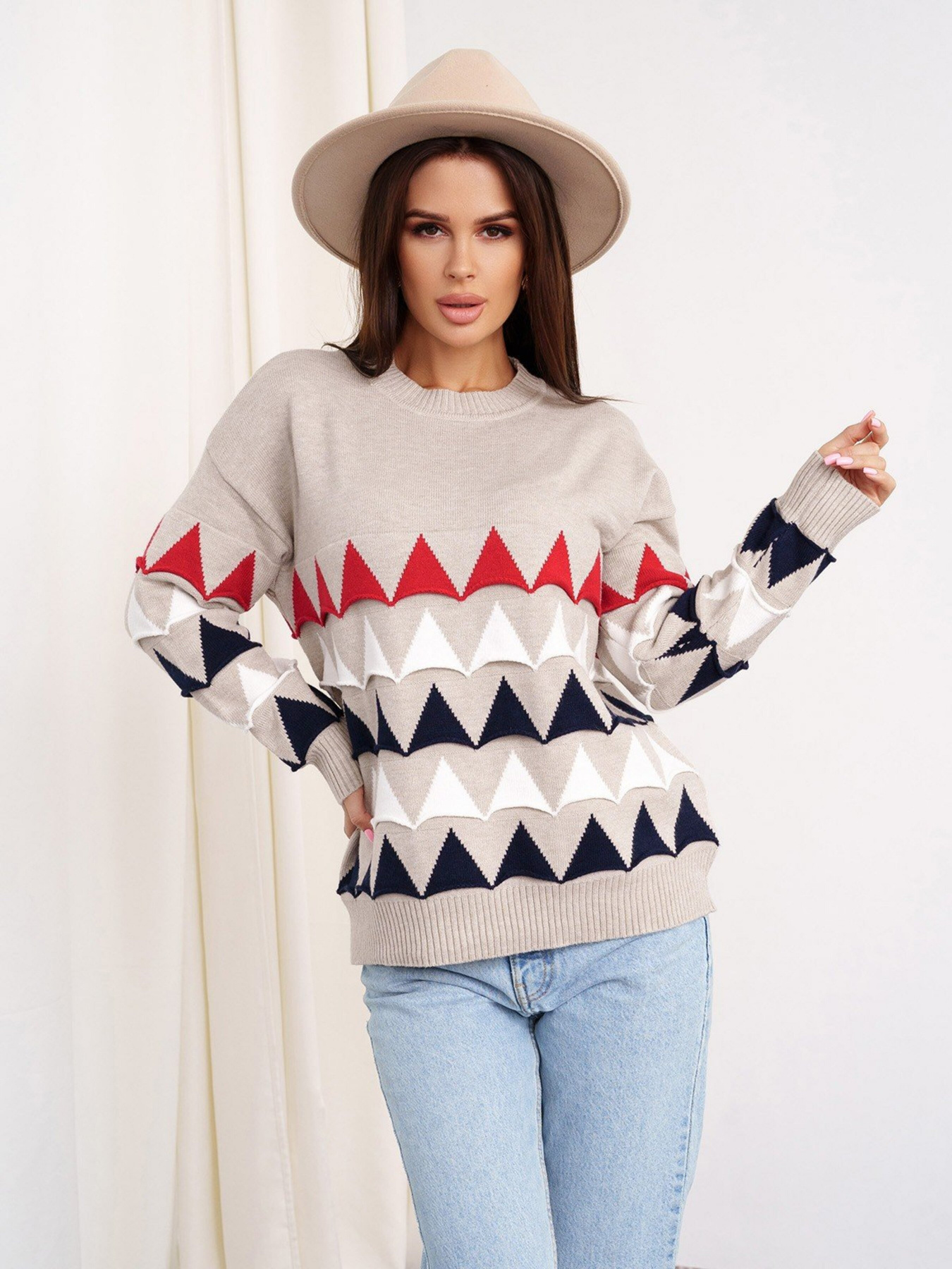 Джемпер ISSA Plus модель WN20-328_beige Фото