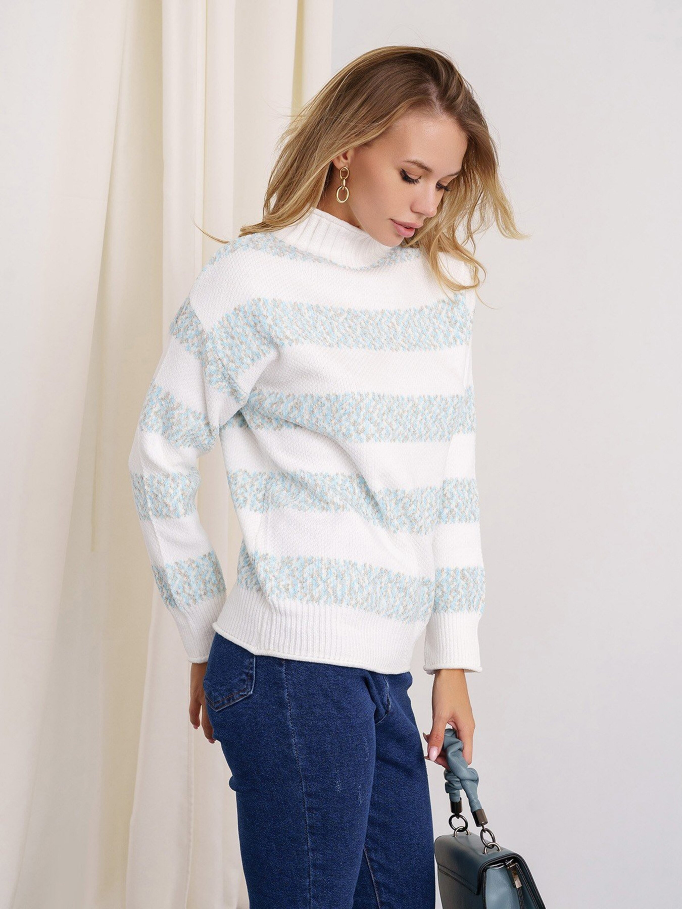 Свитер ISSA Plus модель WN20-331_whiteblue Фото