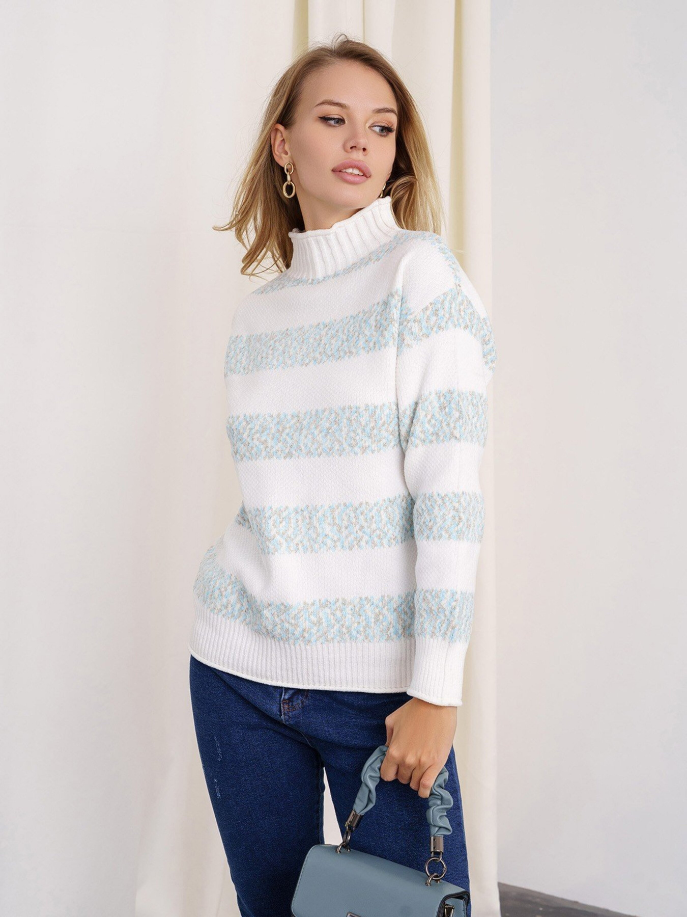 Свитер ISSA Plus модель WN20-331_whiteblue Фото