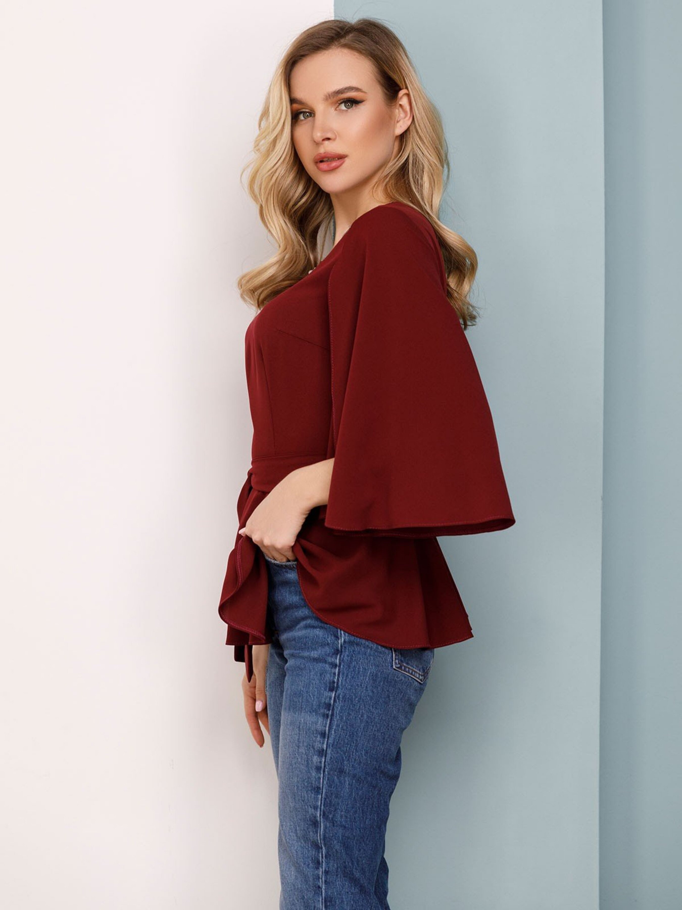 Блуза ISSA Plus модель SA-149_burgundy Блуза ISSA Plus модель SA-149_burgundy Фото