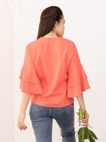 Блуза ISSA Plus модель SA-153_coral Блуза ISSA Plus модель SA-153_coral Фото