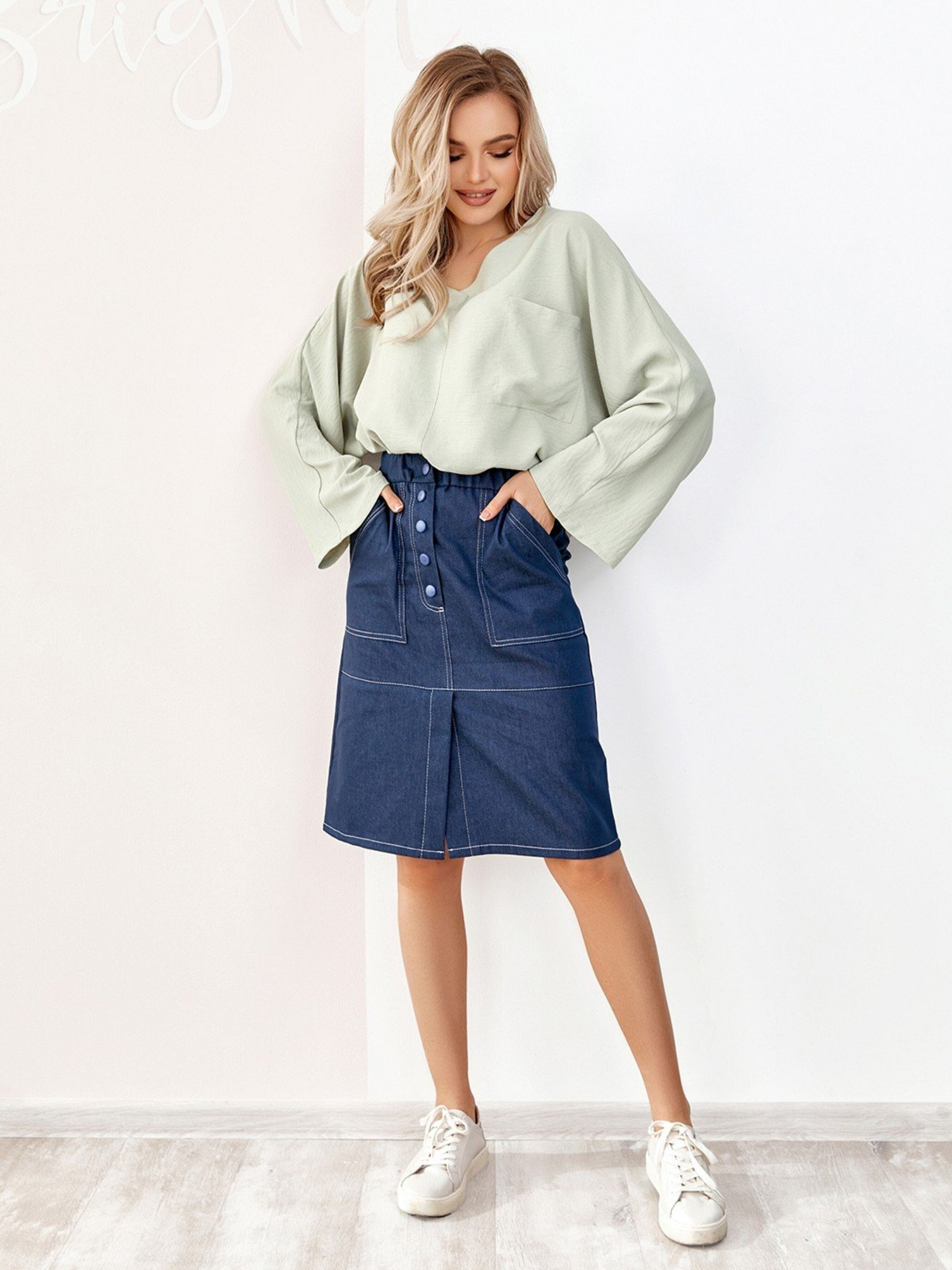 Блуза ISSA Plus модель SA-176_olive Блуза ISSA Plus модель SA-176_olive Фото