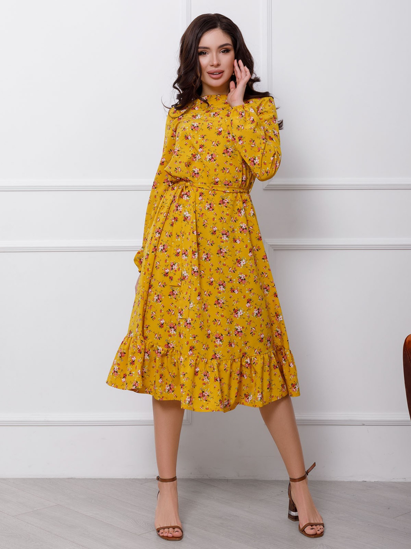 Платье миди ISSA Plus модель 12413_mustard Платье миди ISSA Plus модель 12413_mustard Фото