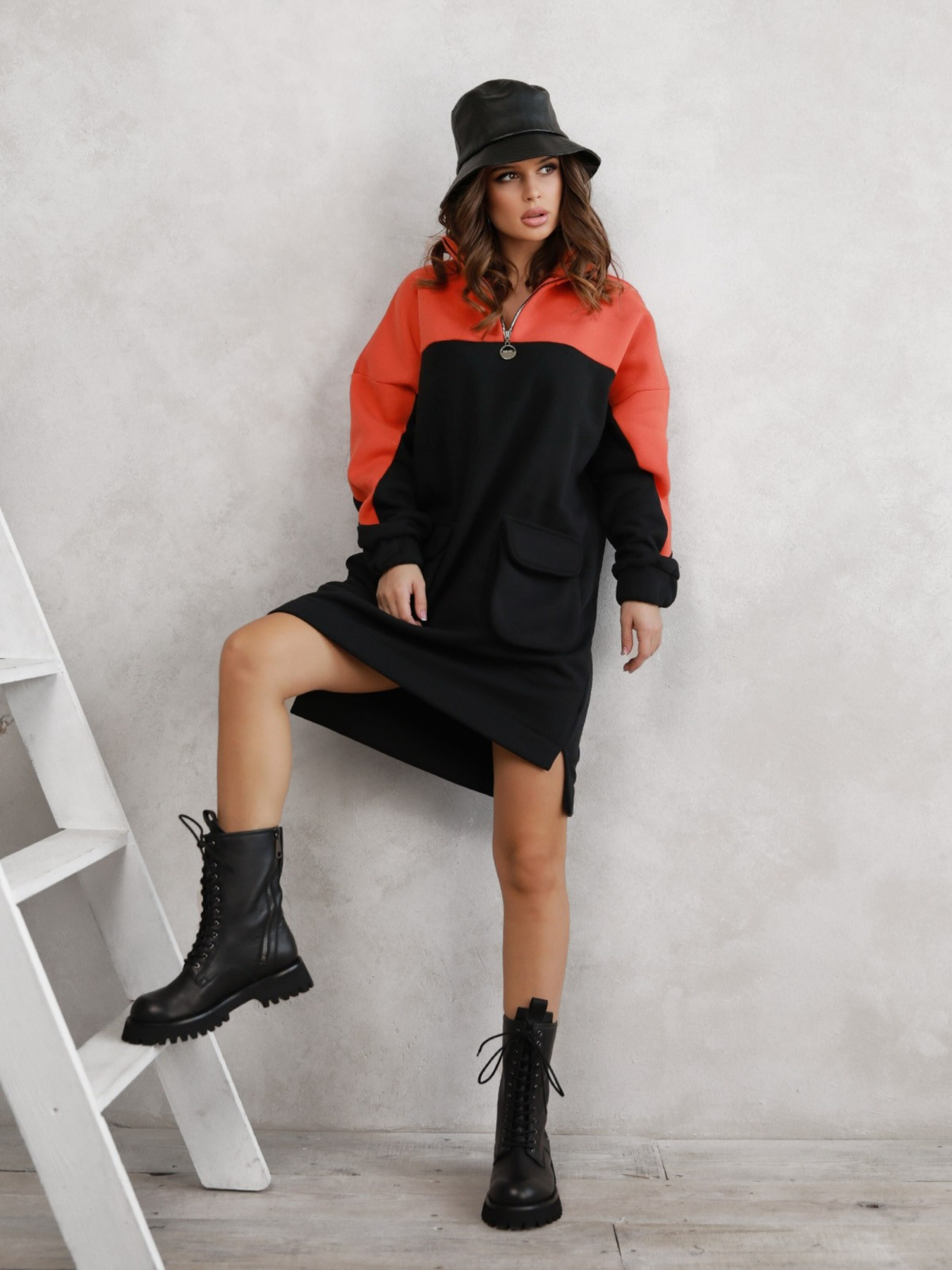 Сукня міні ISSA Plus модель 12289_blackorange Фото