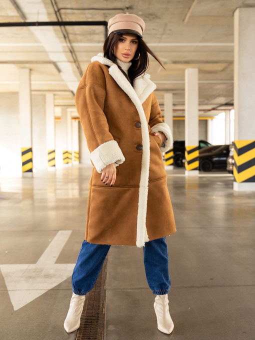 Дубленка ISSA Plus модель 13609_brown Фото