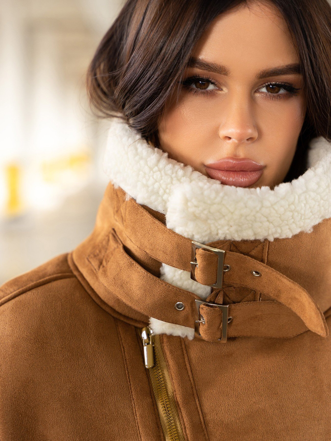 Дубленка ISSA Plus модель 13612_brown Фото